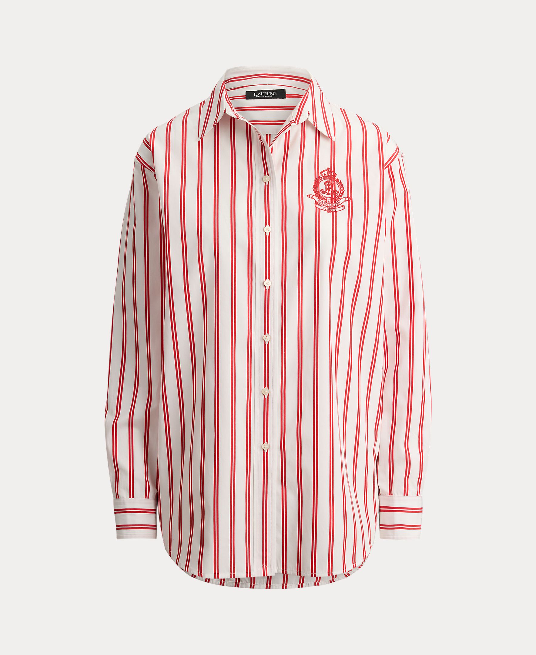 Camisa às Riscas e em Algodão Branco / Vermelho-4