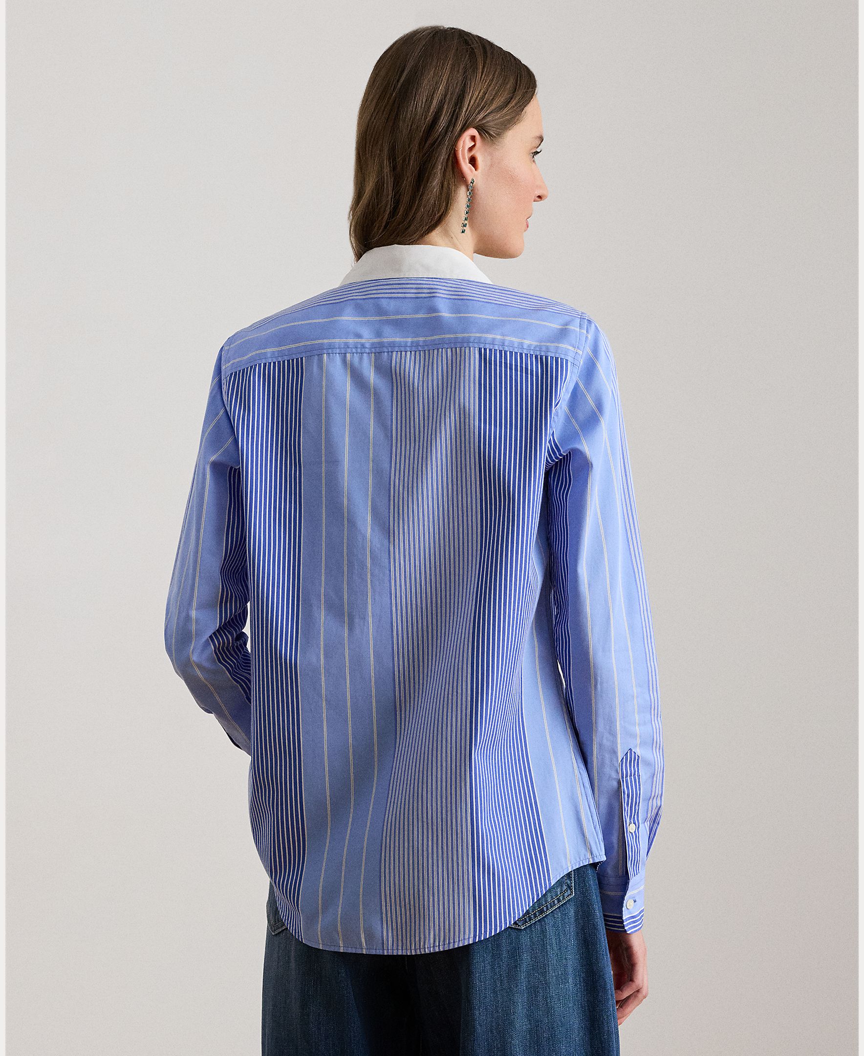 Camisa de Algodão com Colarinho em Contraste Azul claro / azul marinho-2