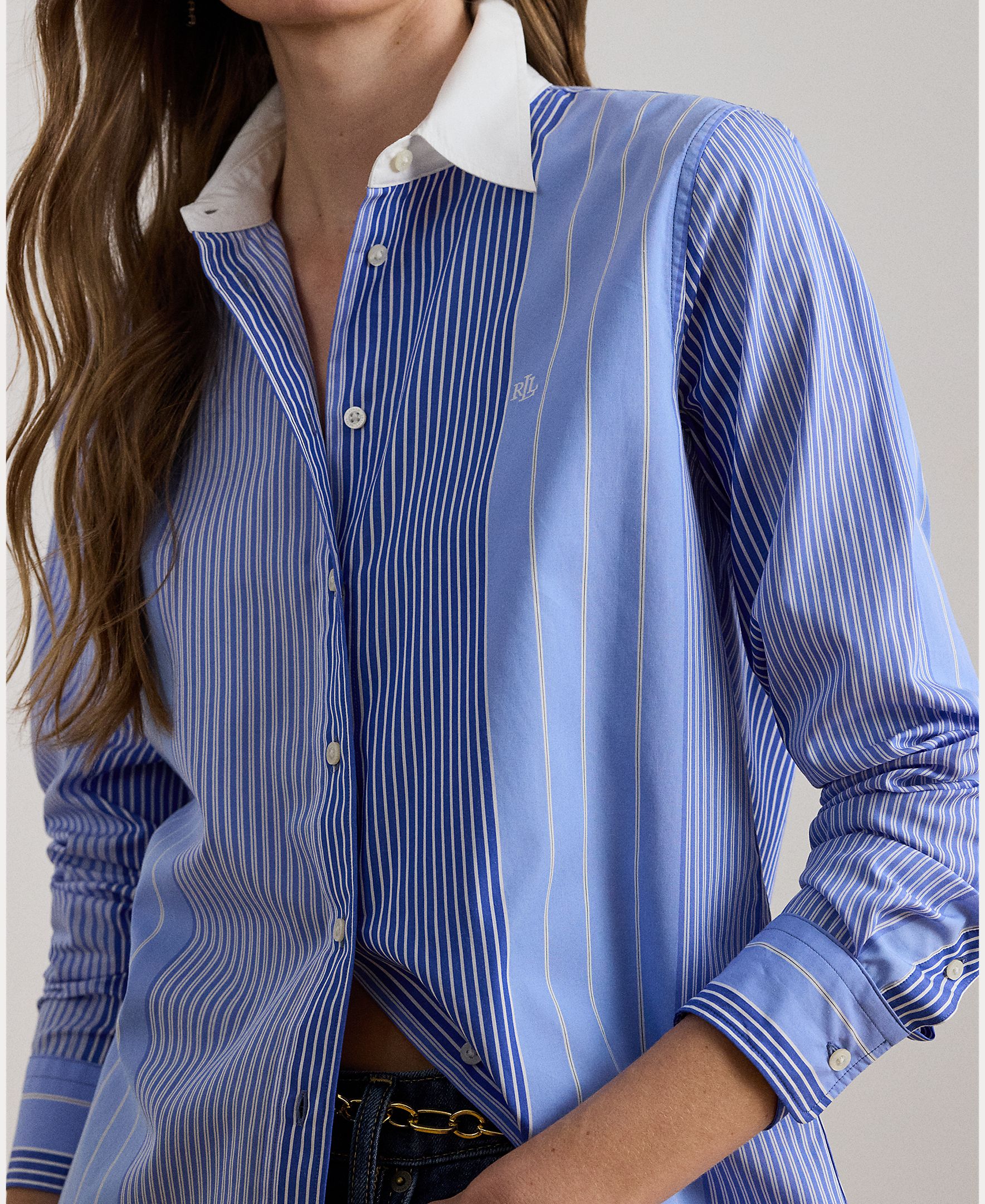 Camisa de Algodão com Colarinho em Contraste Azul claro / azul marinho-3