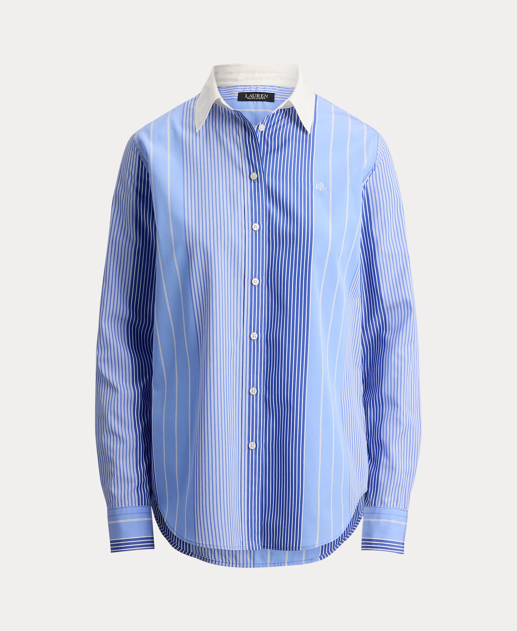 Camisa de Algodão com Colarinho em Contraste Azul claro / azul marinho-4