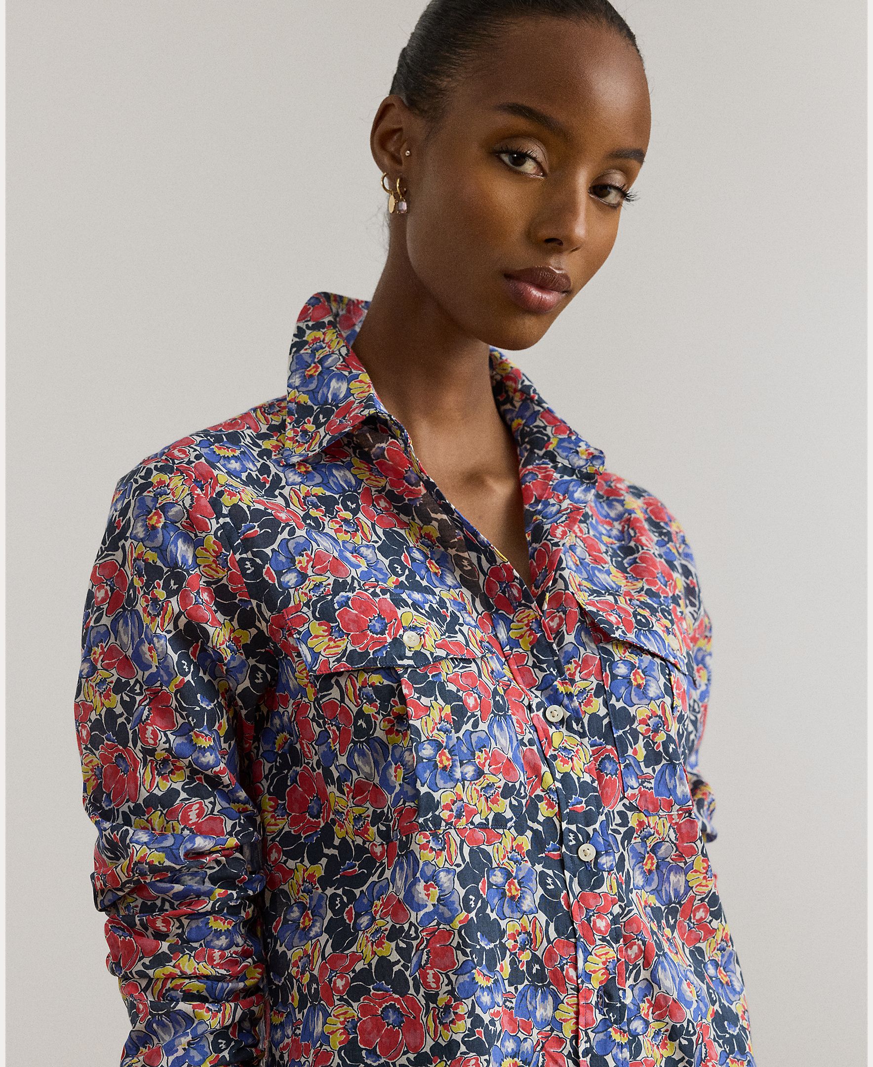 Camisa de Algodão com Bolsos de Remendo Multicolor-3