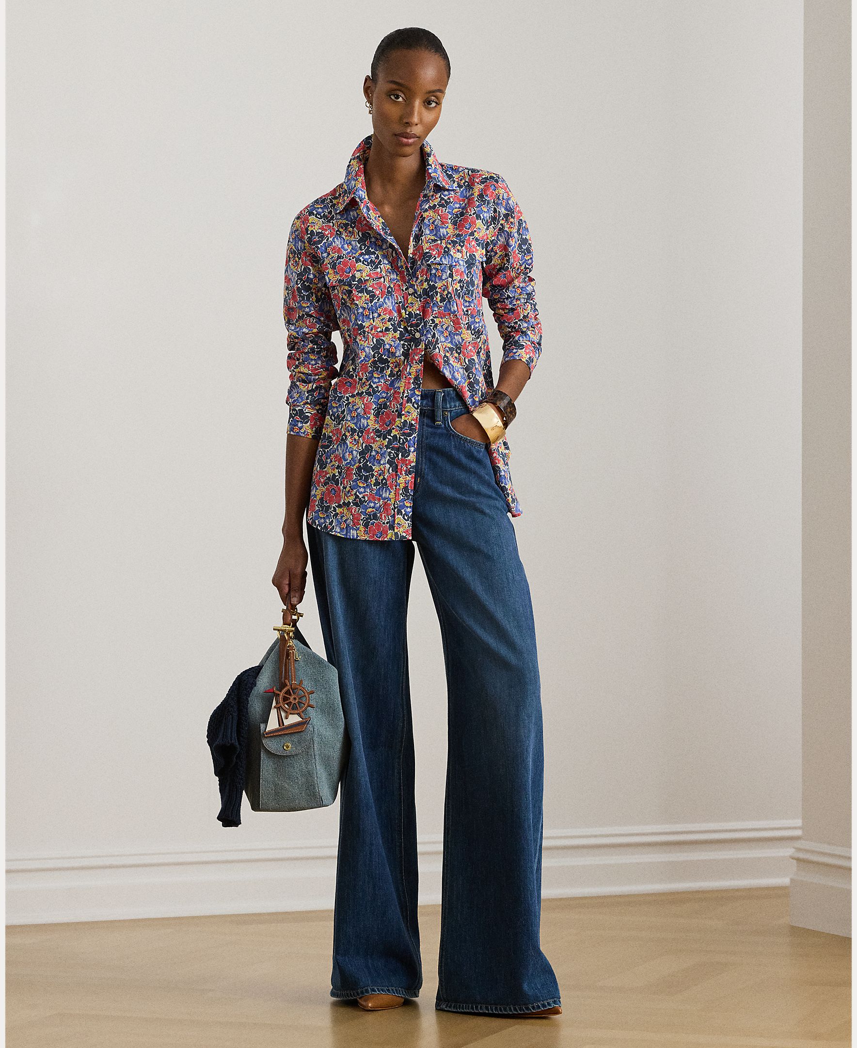 Camisa de Algodão com Bolsos de Remendo Multicolor-5