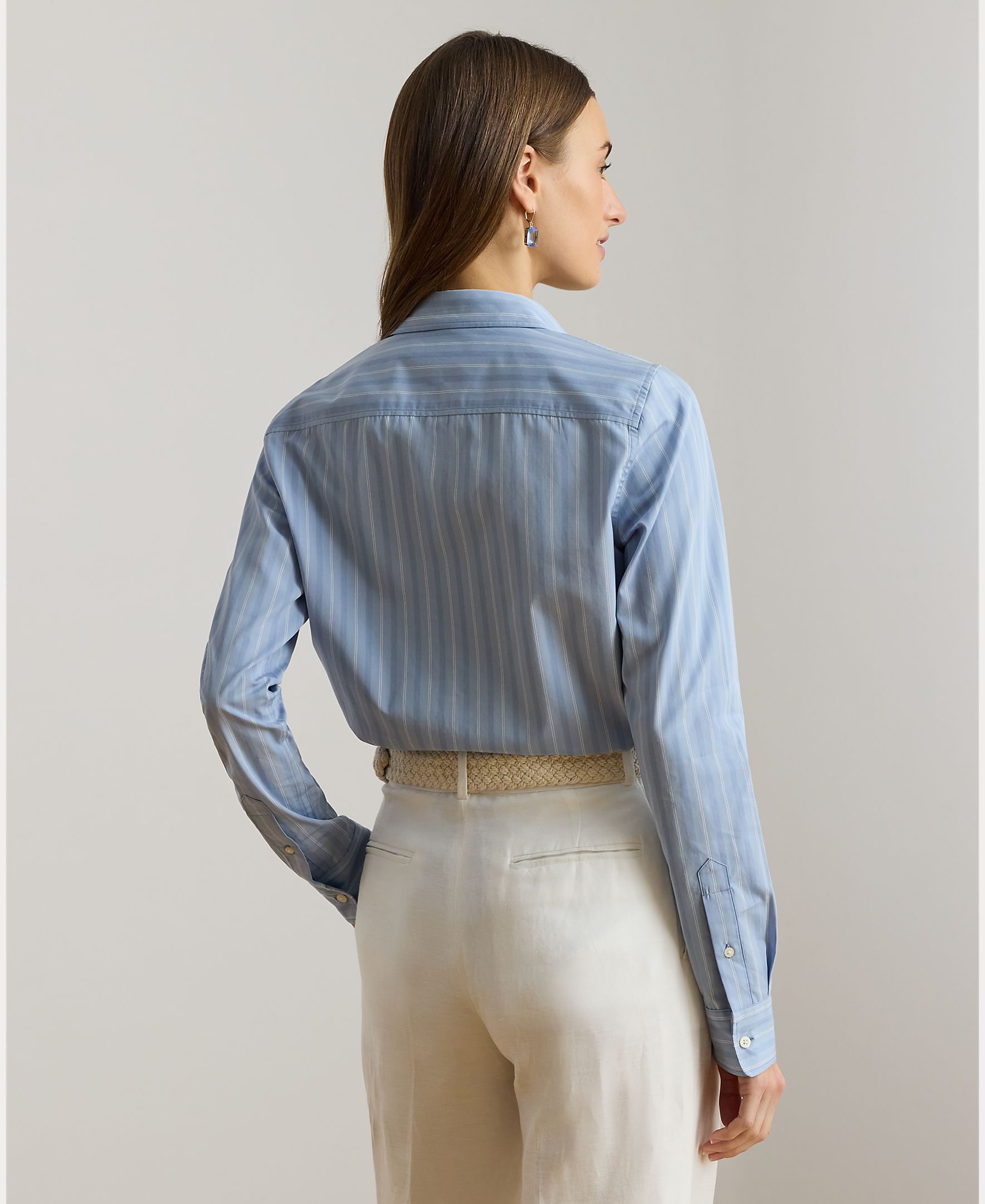 Camisa às Riscas e em Algodão Azul-2