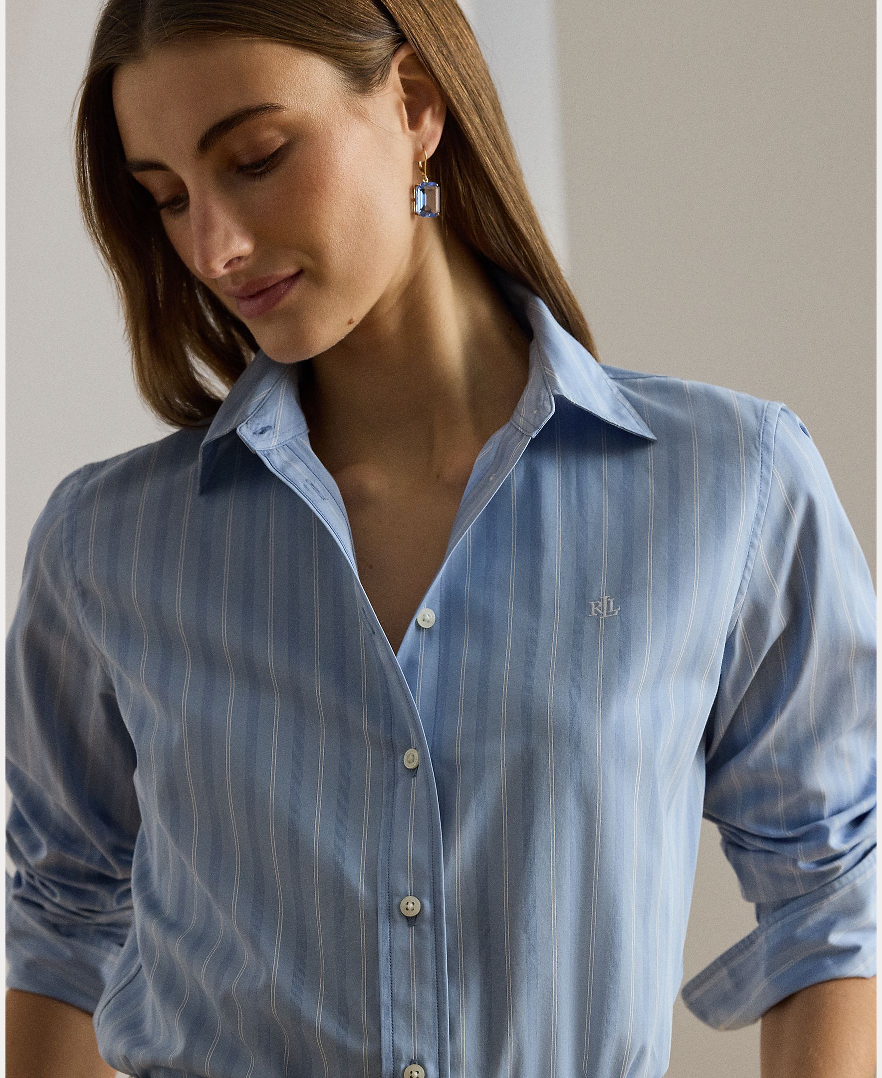 Camisa às Riscas e em Algodão Azul-3