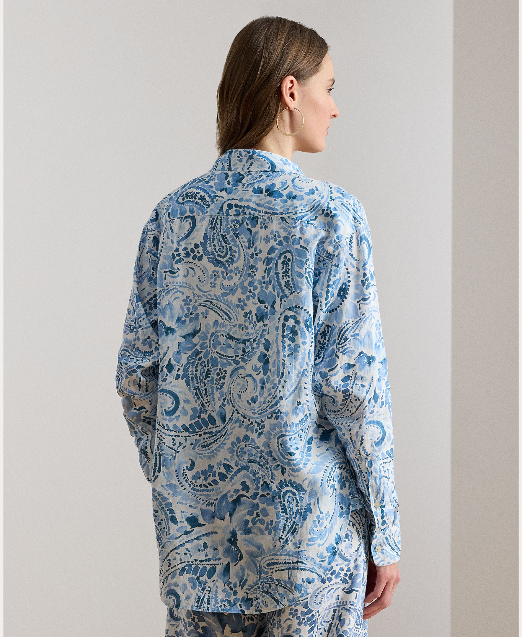 Camisa Paisley de Linho Azul / Branco-2