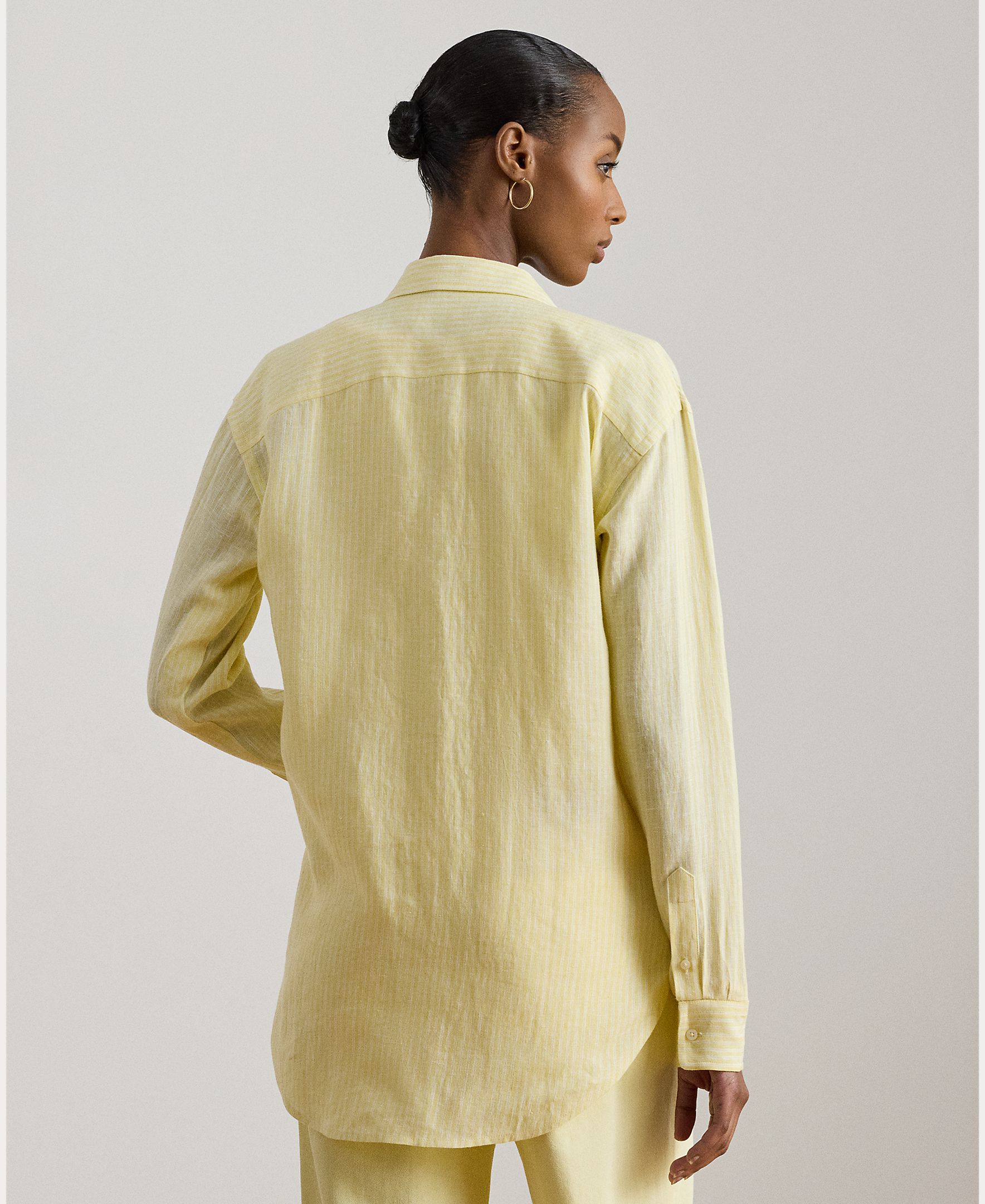 Camisa de linho de mulher Amarelo-2