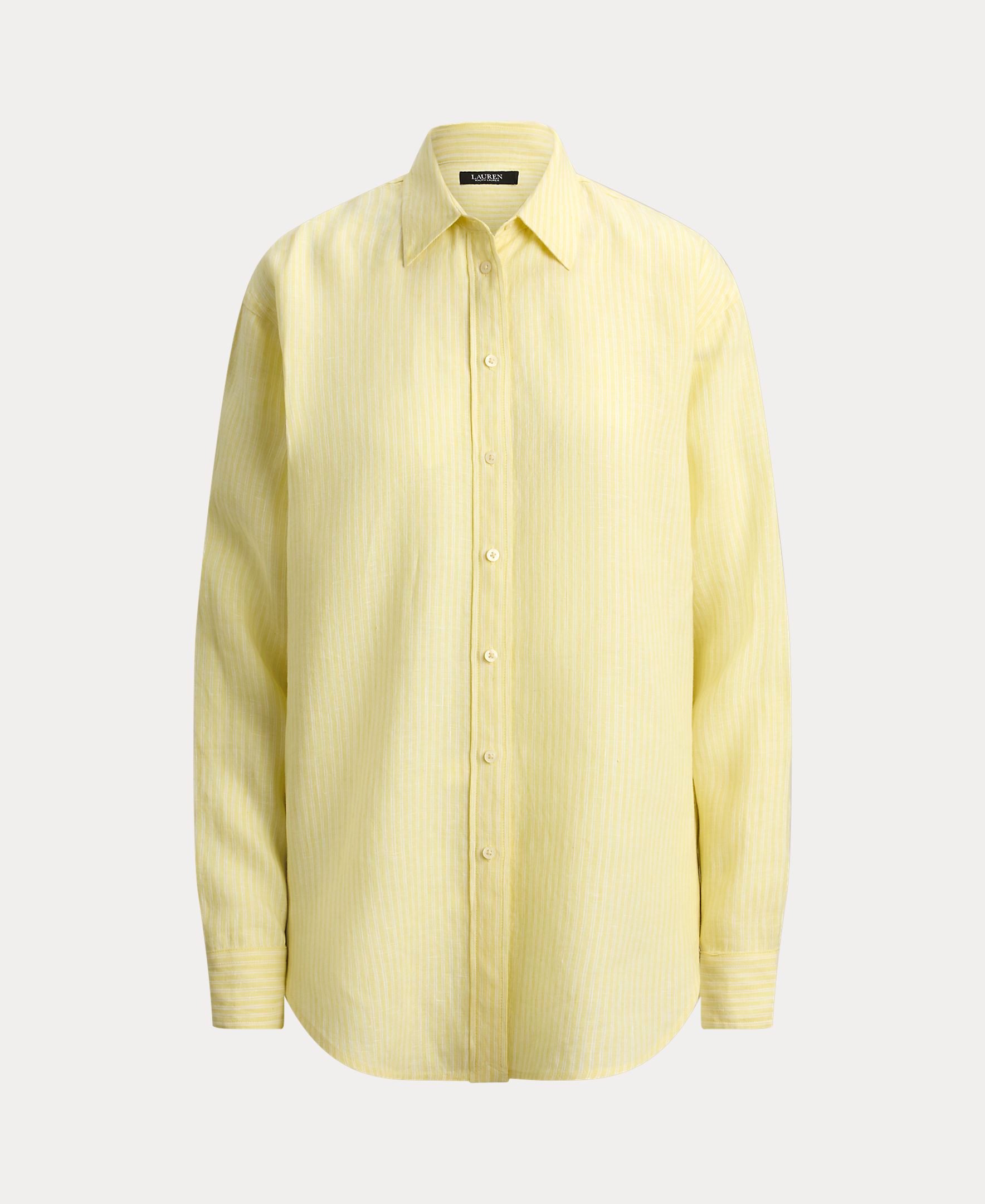 Camisa de linho de mulher Amarelo-4