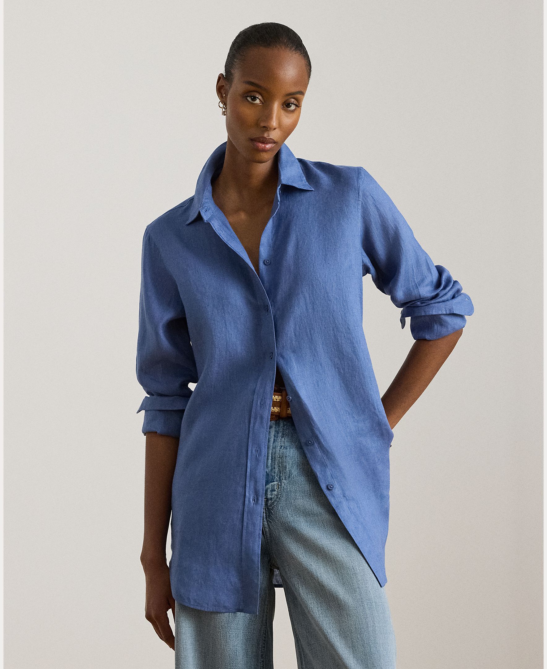 Lauren Ralph Lauren - Camisa de mujer de lino lisa.