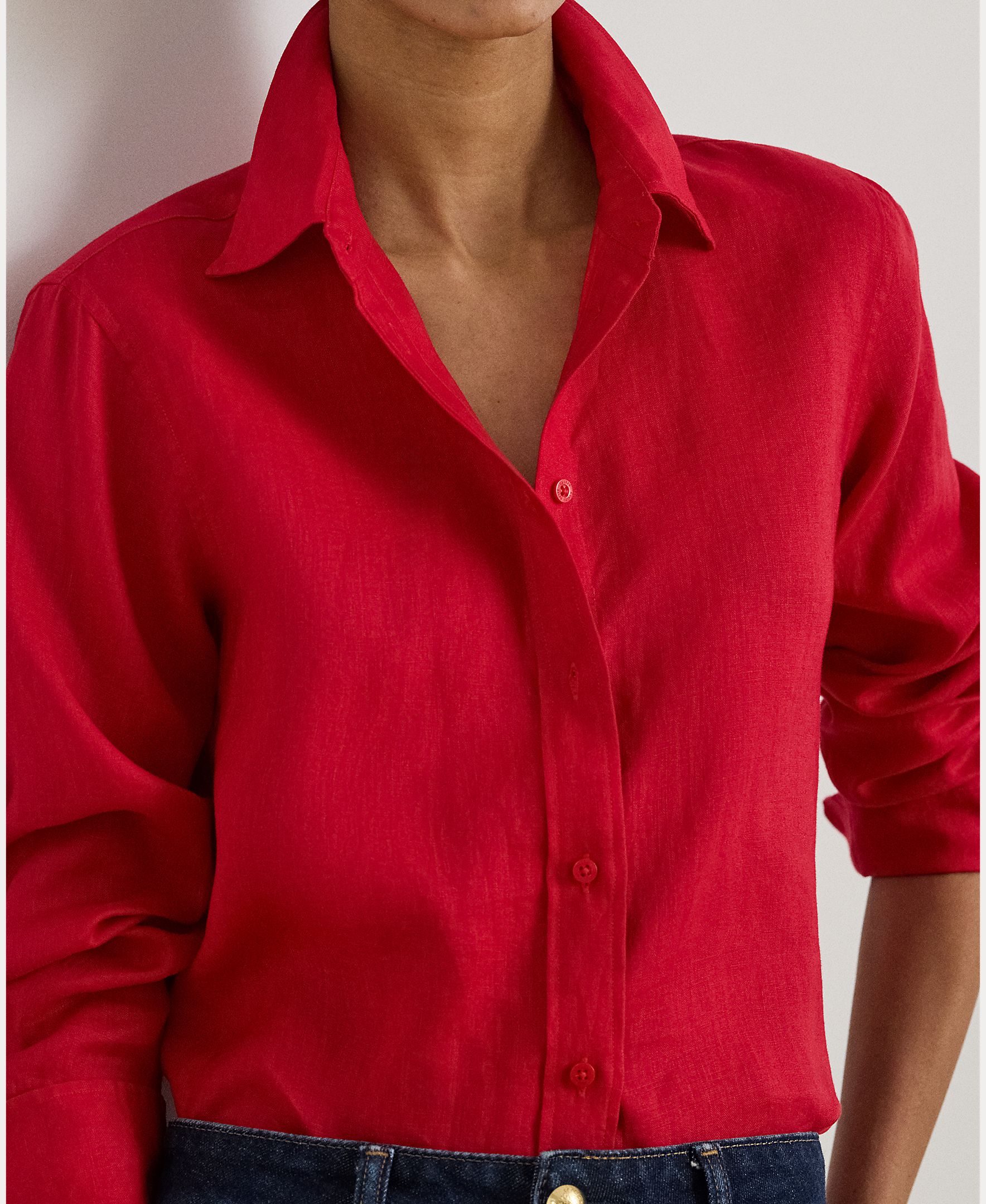 Camisa Lisa de Linho Vermelho-3