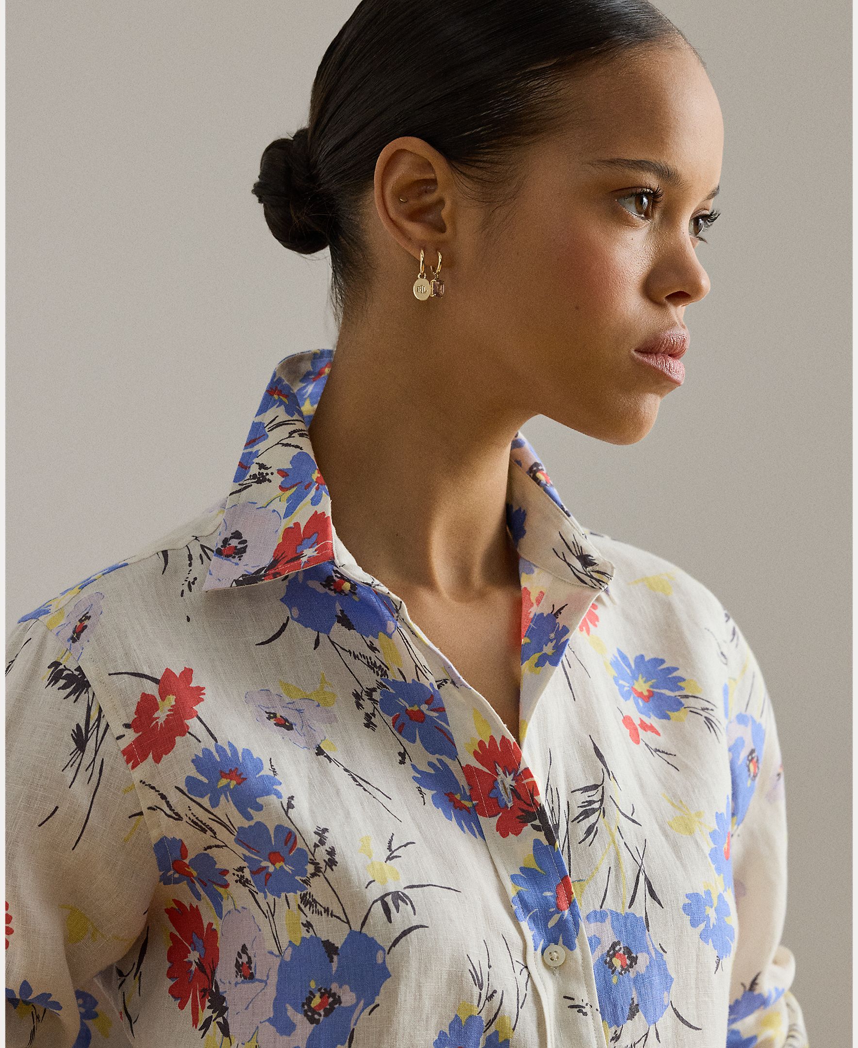 Camisa de linho estampada Multicolor-3
