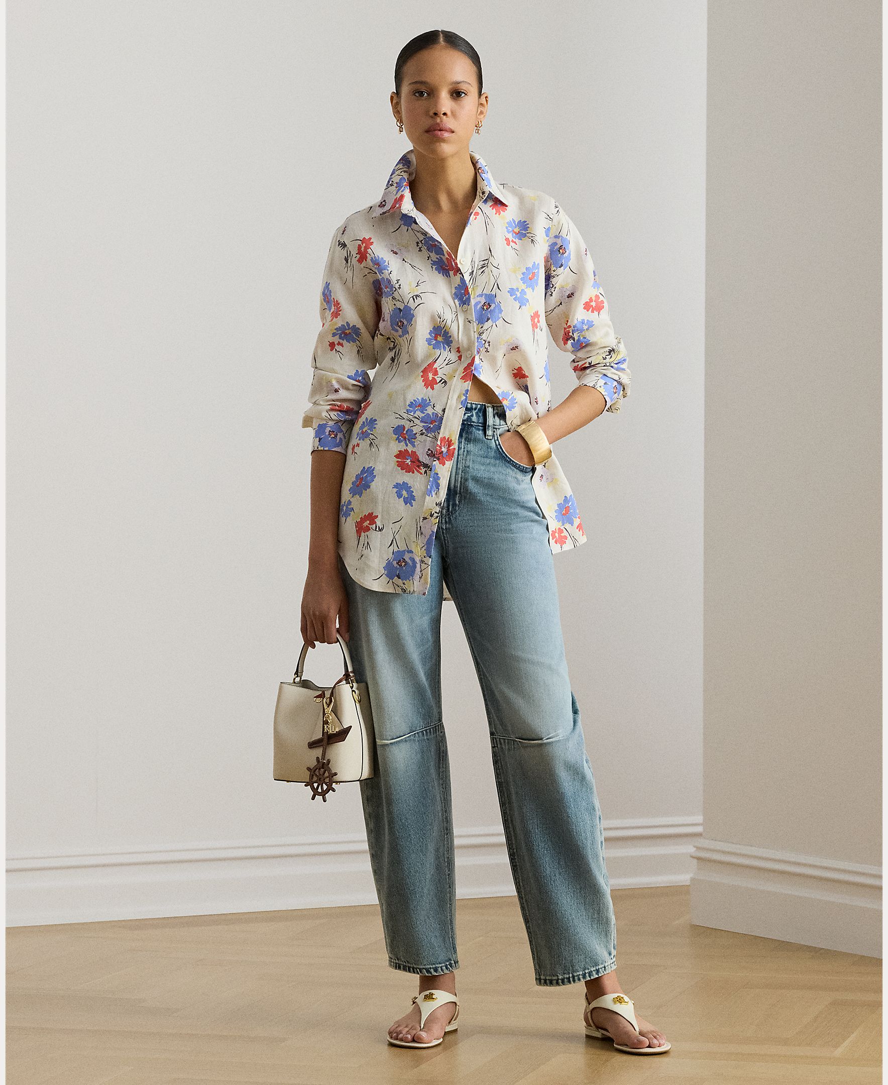 Camisa de linho estampada Multicolor-5