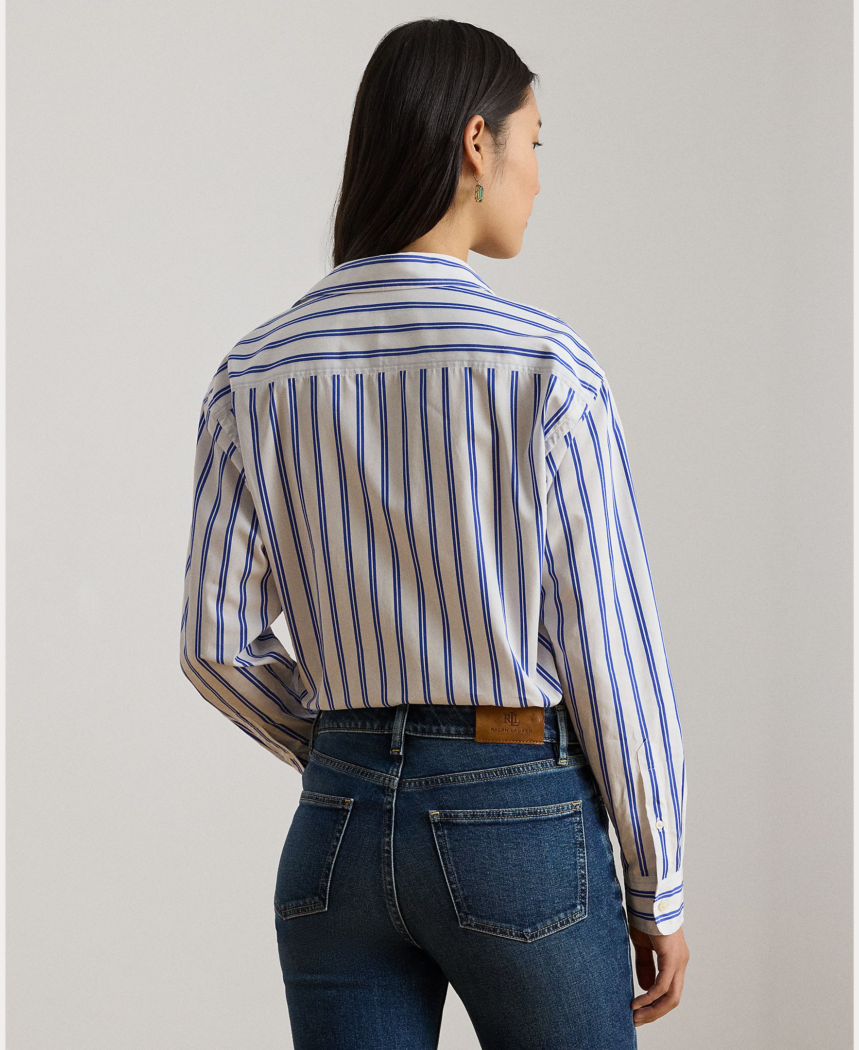 Camisa às Riscas e em Algodão Azul / Branco-2