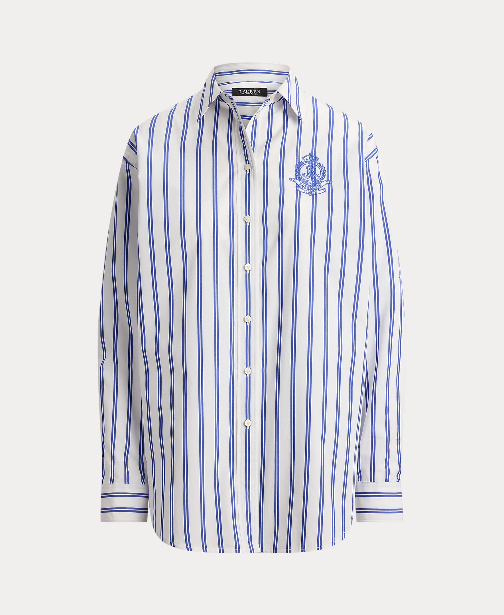 Camisa às Riscas e em Algodão Azul / Branco-4
