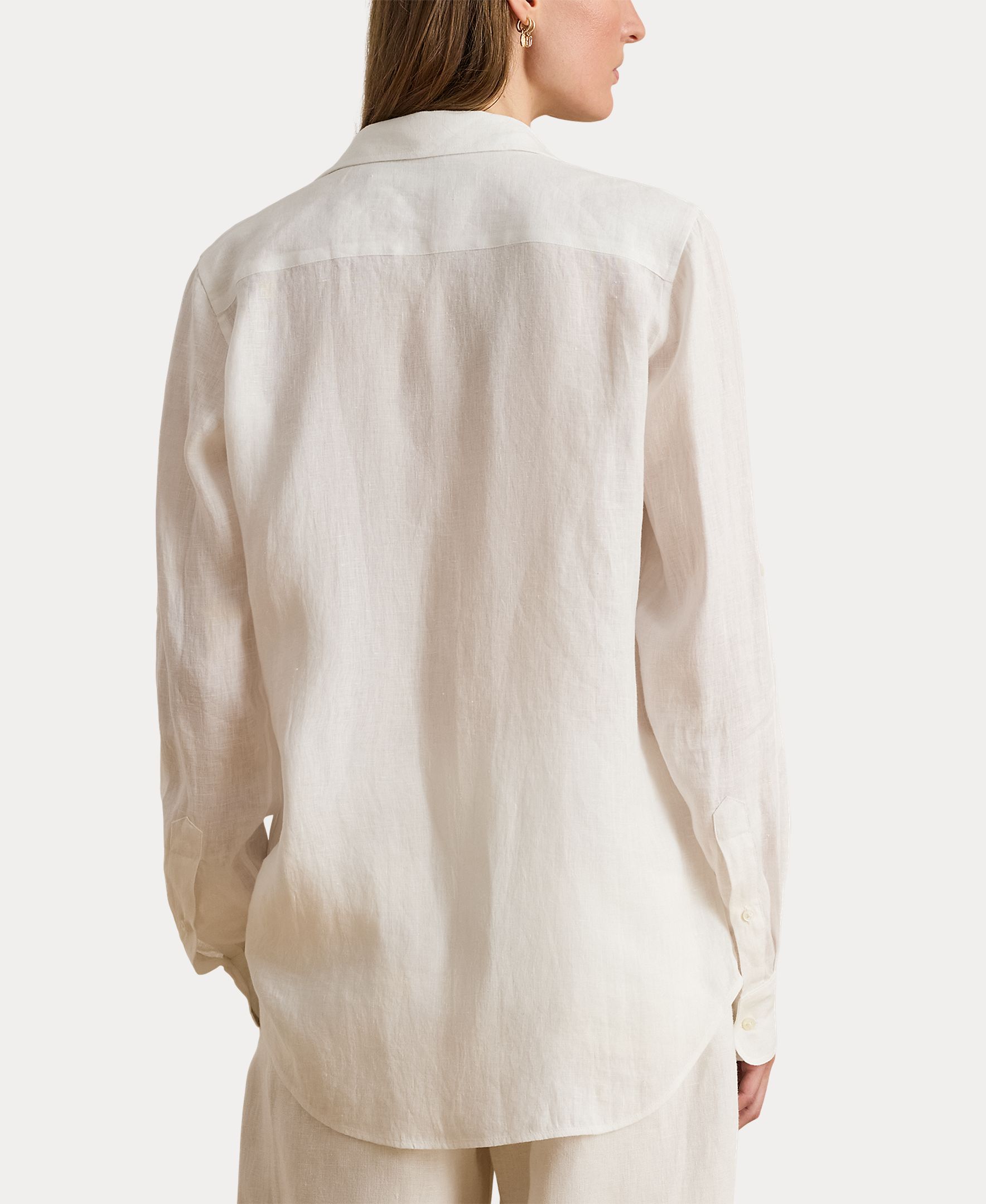 Camisa de linho de mulher Branco-3