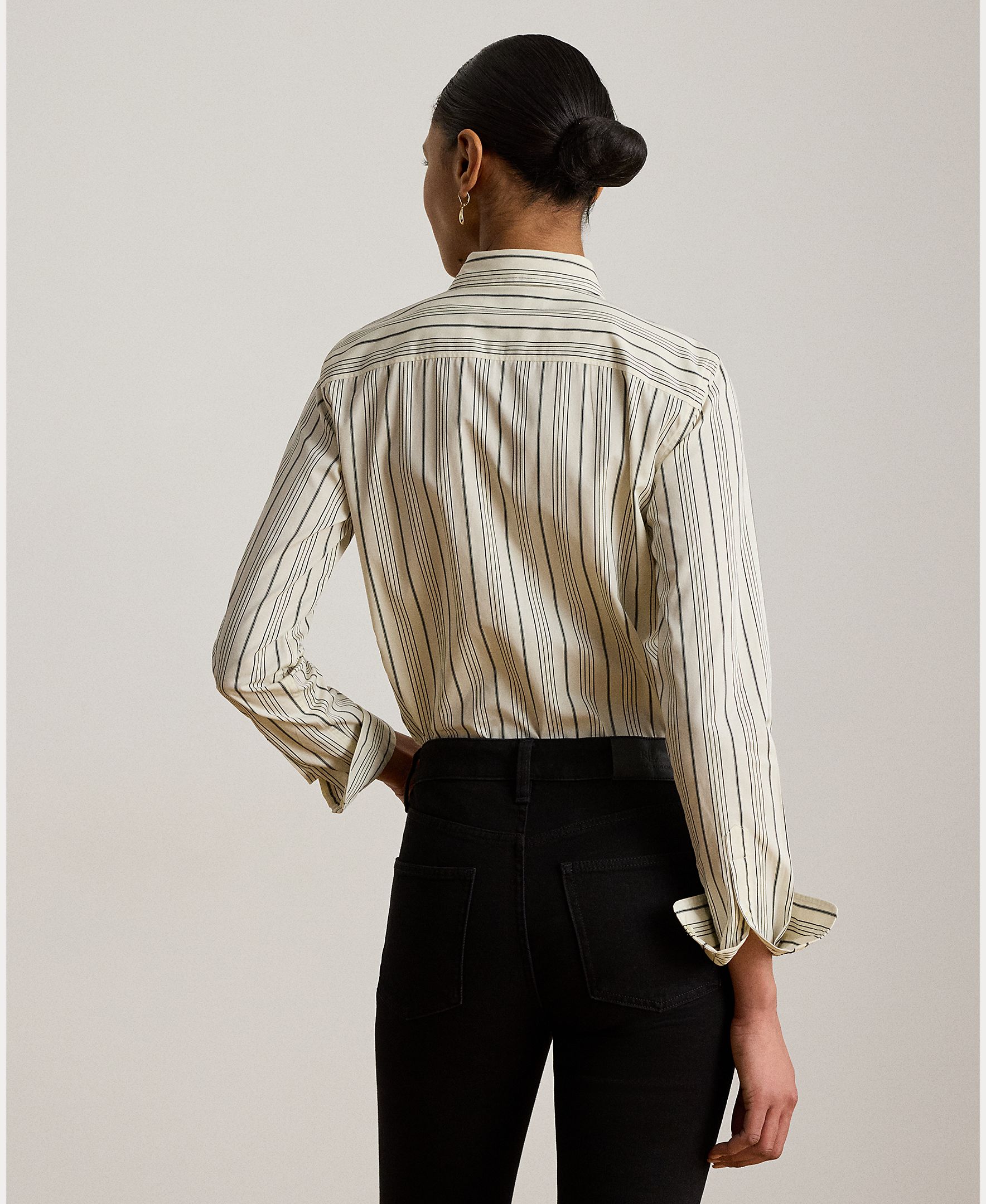 Camisa de Pano às Riscas em Algodão Creme-3