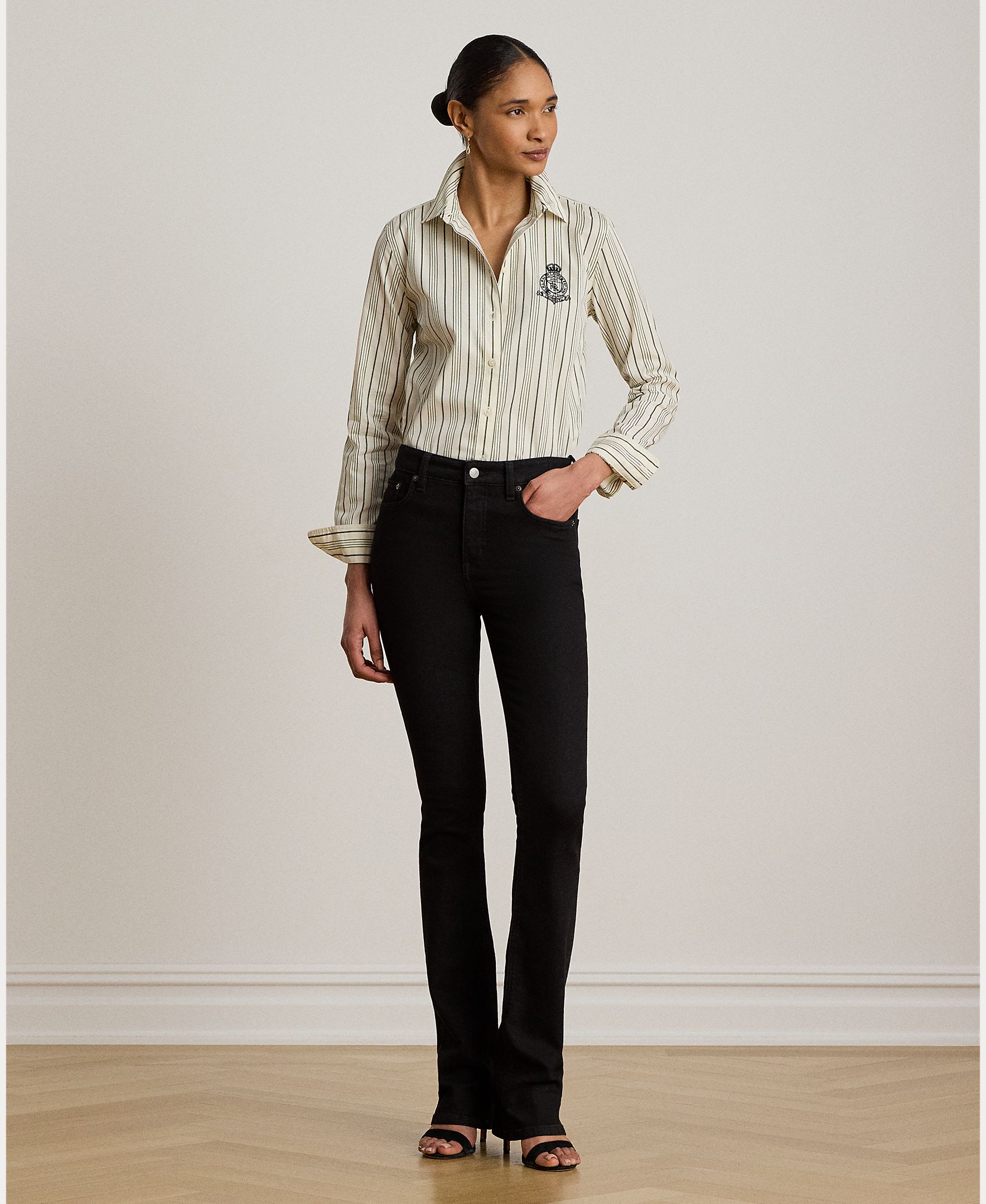 Camisa de Pano às Riscas em Algodão Creme-5