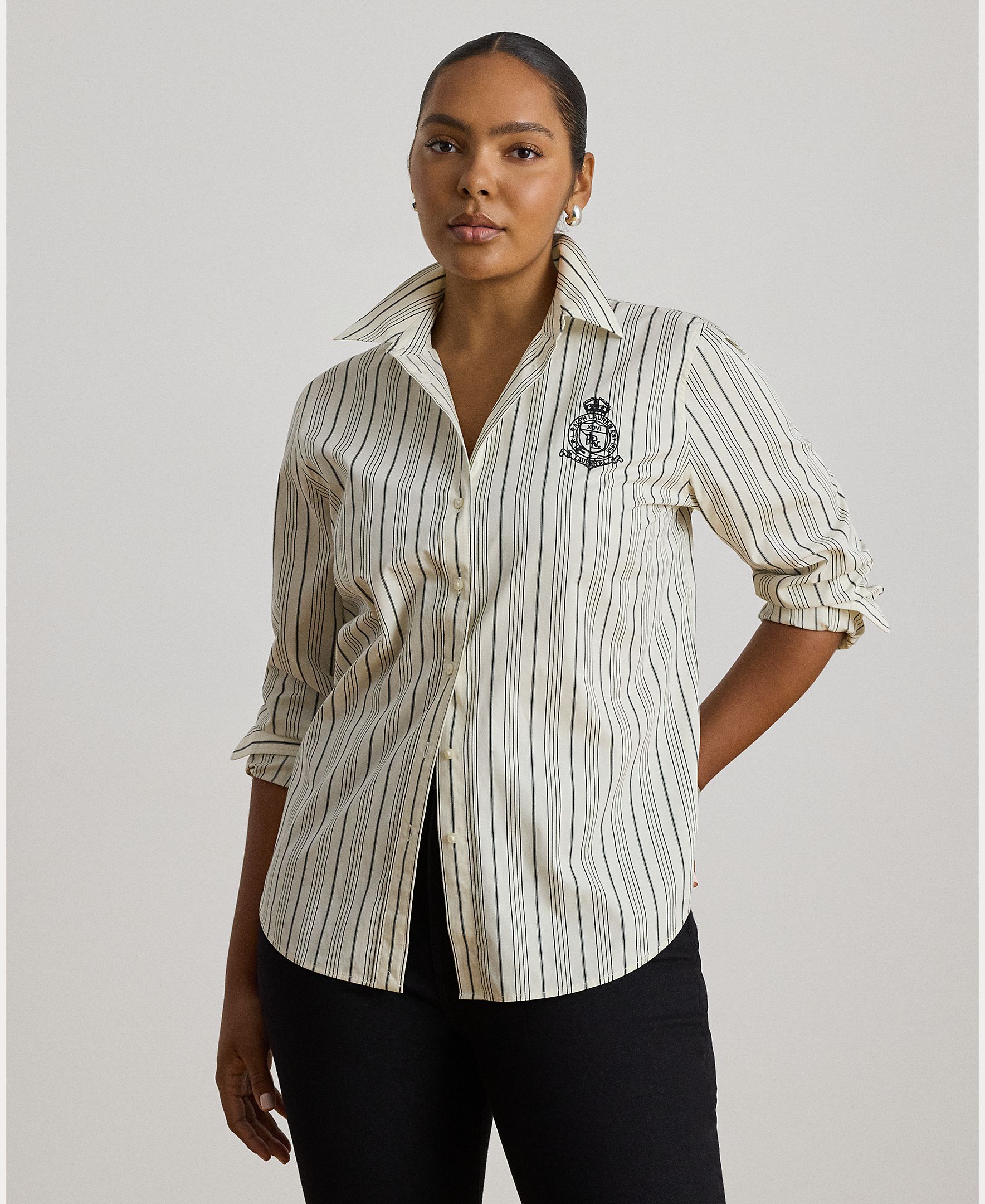 Camisa de Pano às Riscas em Algodão Creme-6