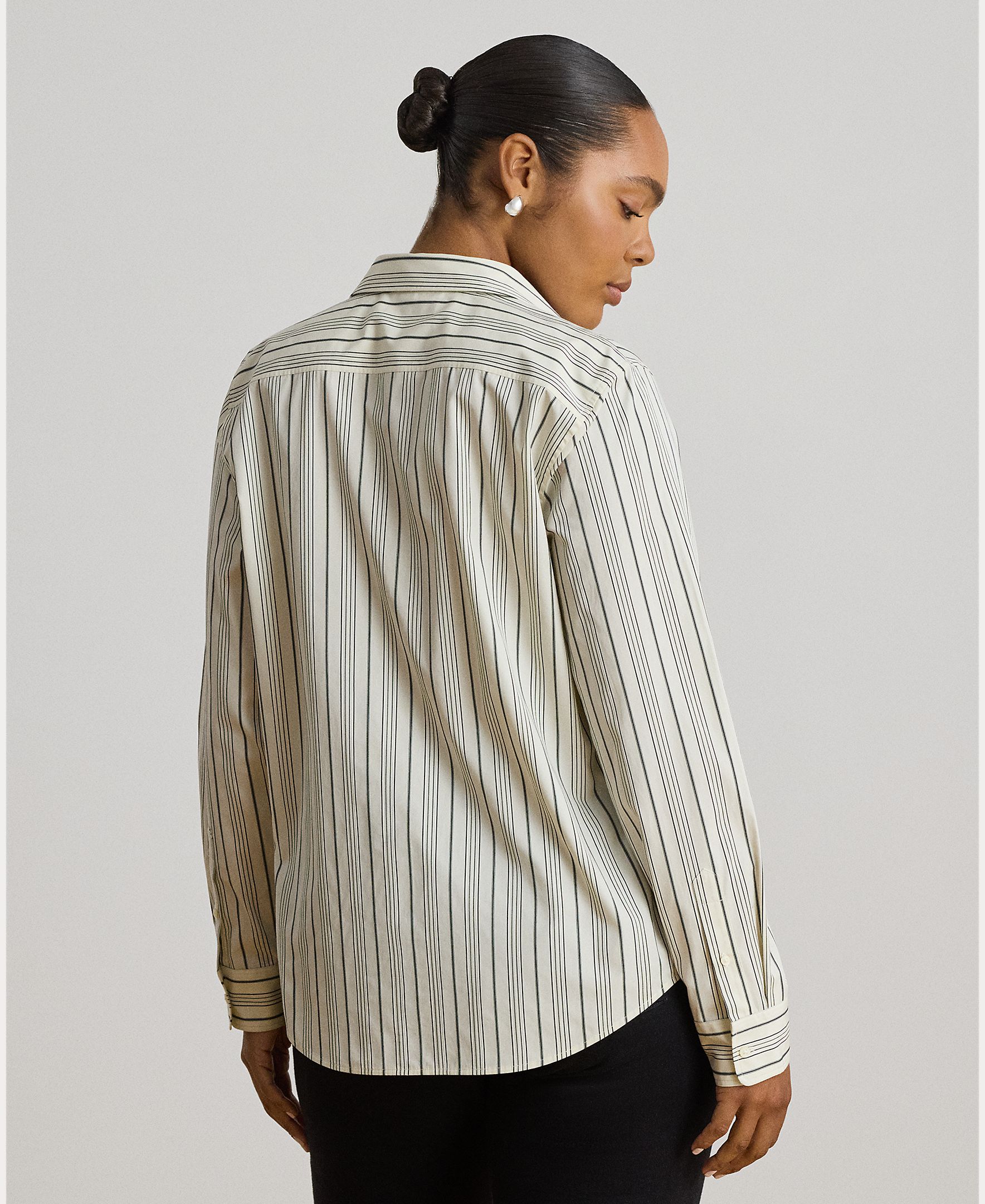 Camisa de Pano às Riscas em Algodão Creme-7