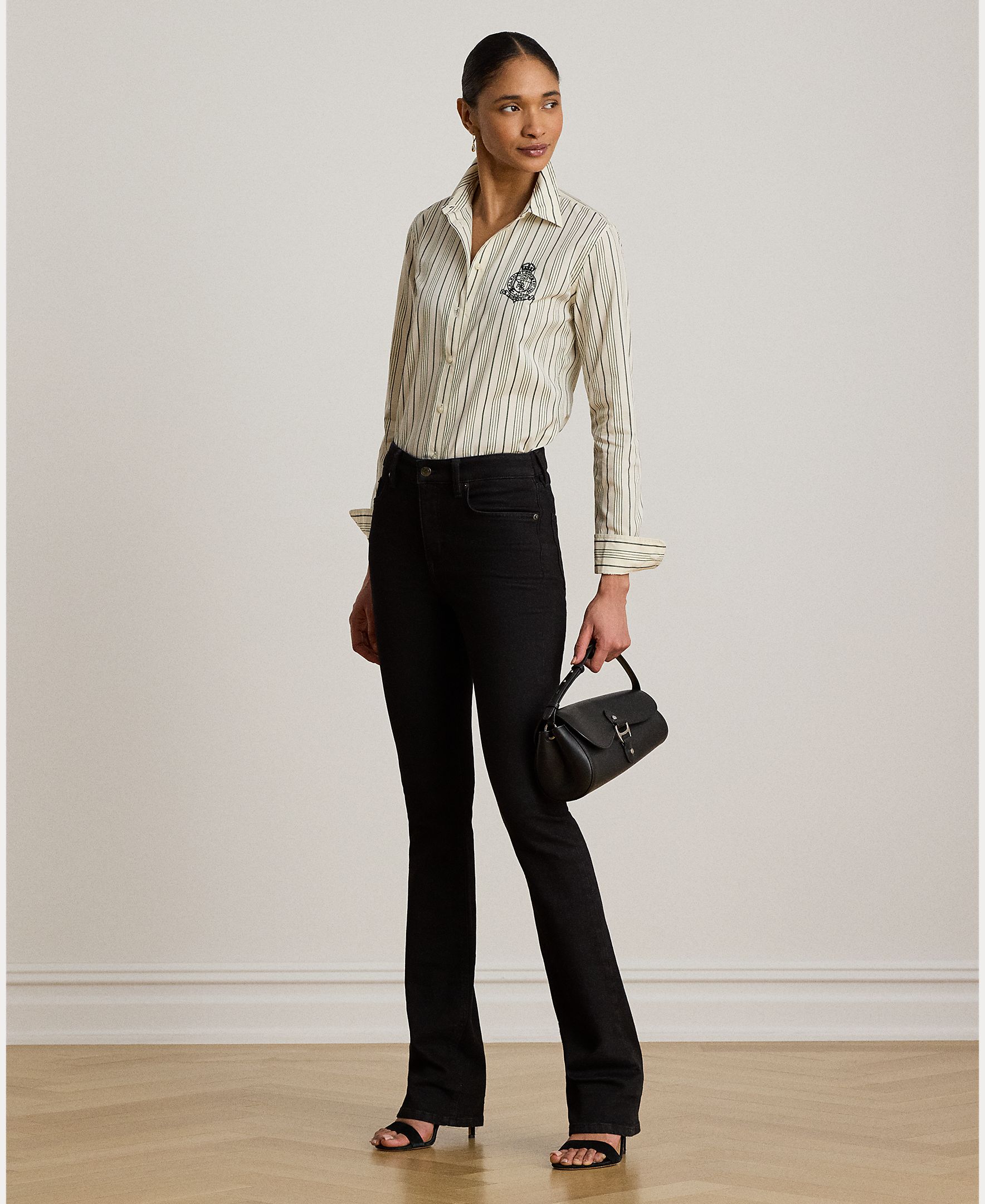 Camisa de Pano às Riscas em Algodão Creme-10