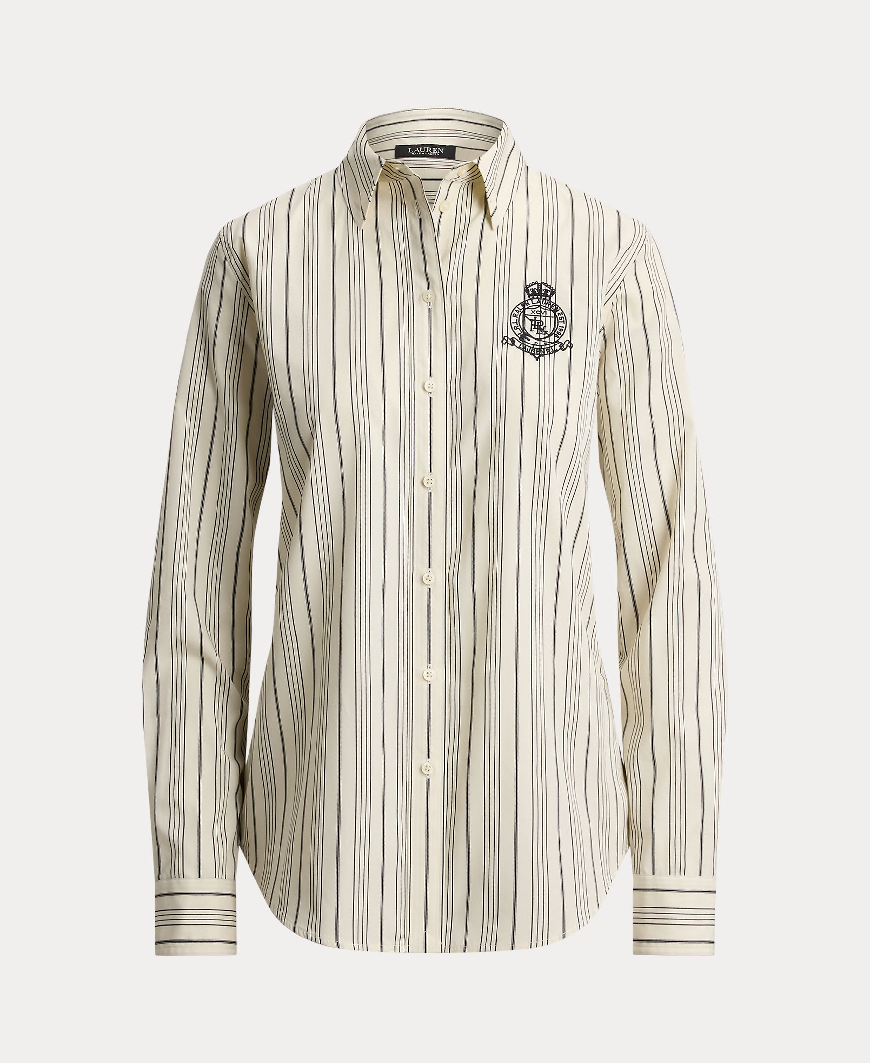 Camisa de Pano às Riscas em Algodão Creme-9