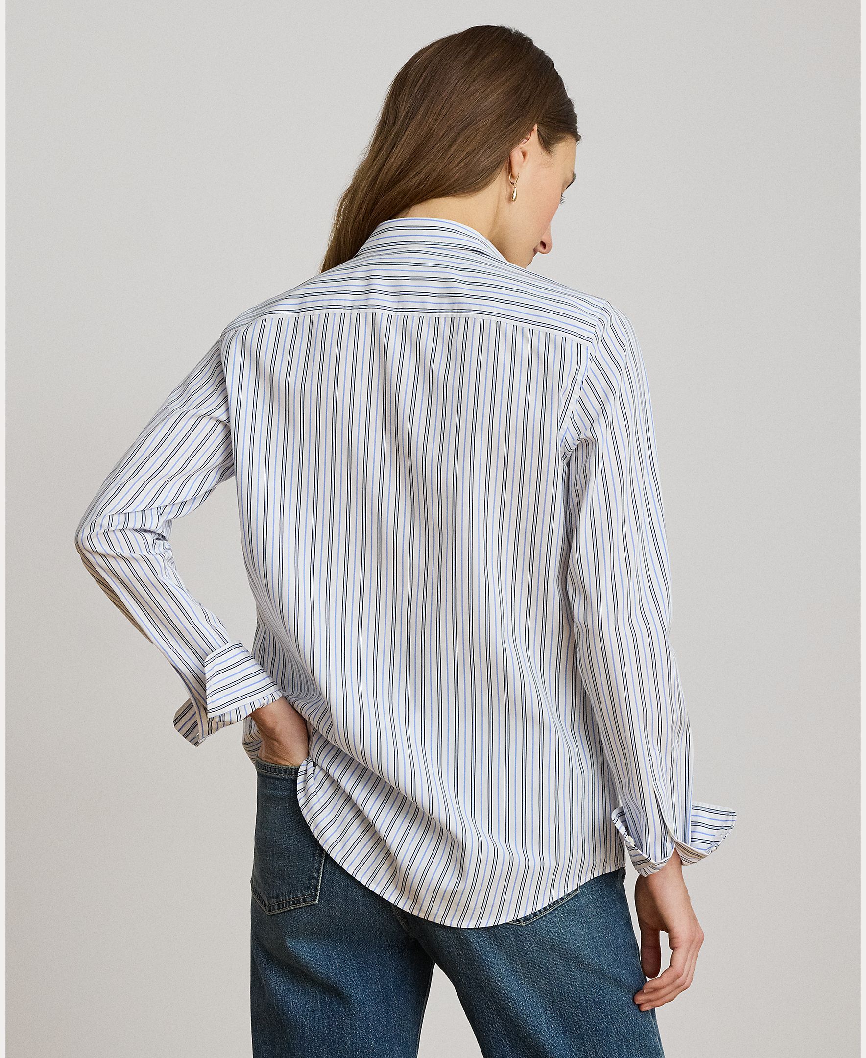 Camisa de Pano às Riscas em Algodão Azul-claro-3