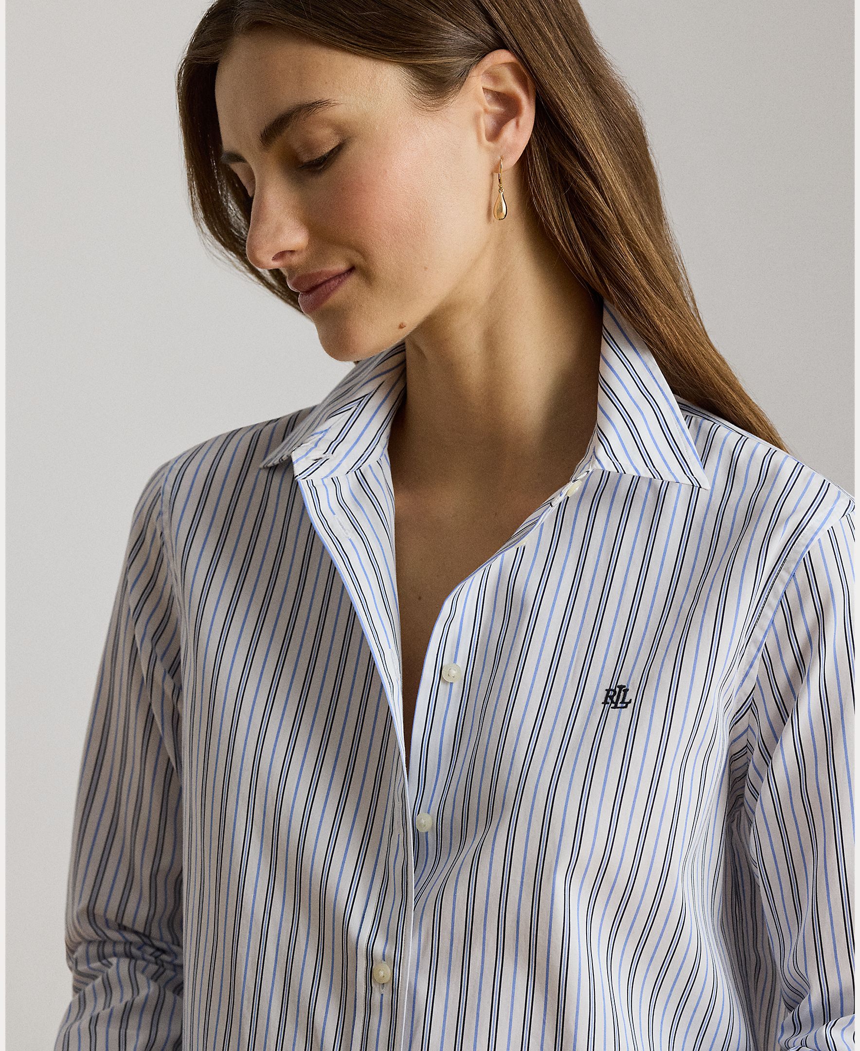 Camisa de Pano às Riscas em Algodão Azul-claro-4