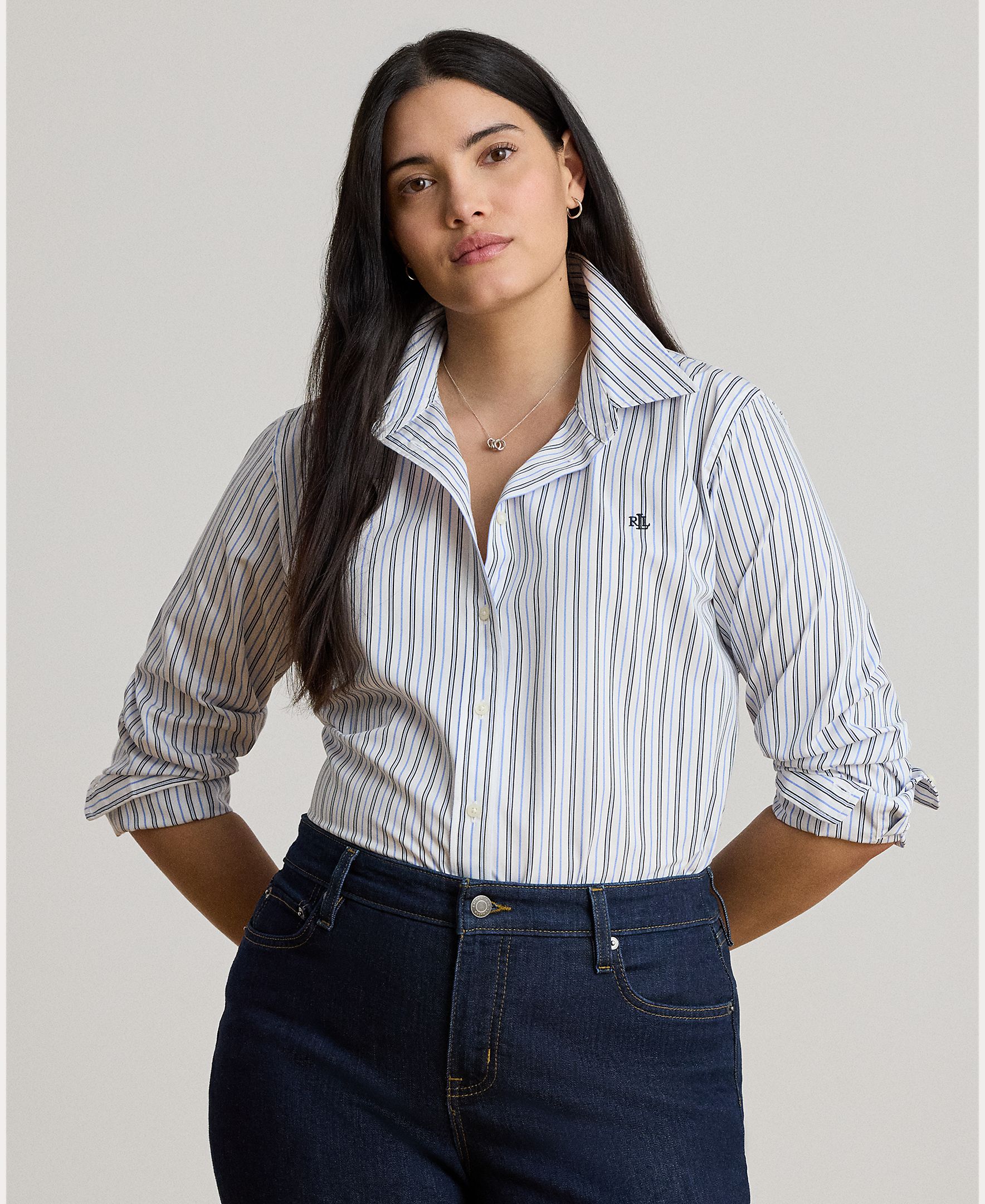 Camisa de Pano às Riscas em Algodão Azul-claro-6