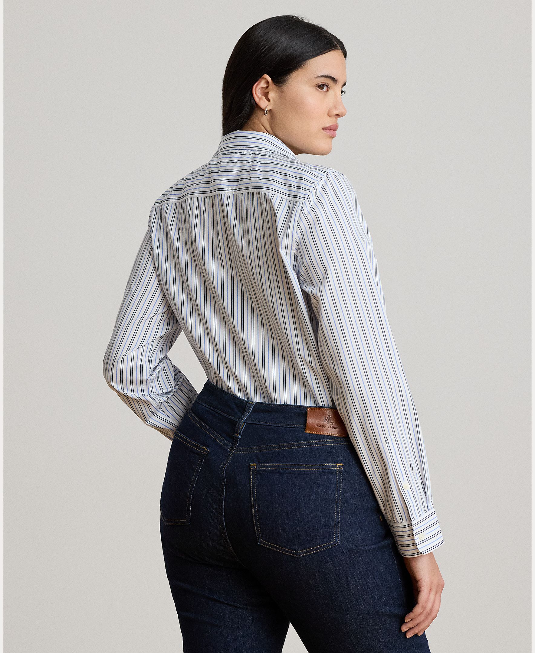 Camisa de Pano às Riscas em Algodão Azul-claro-7