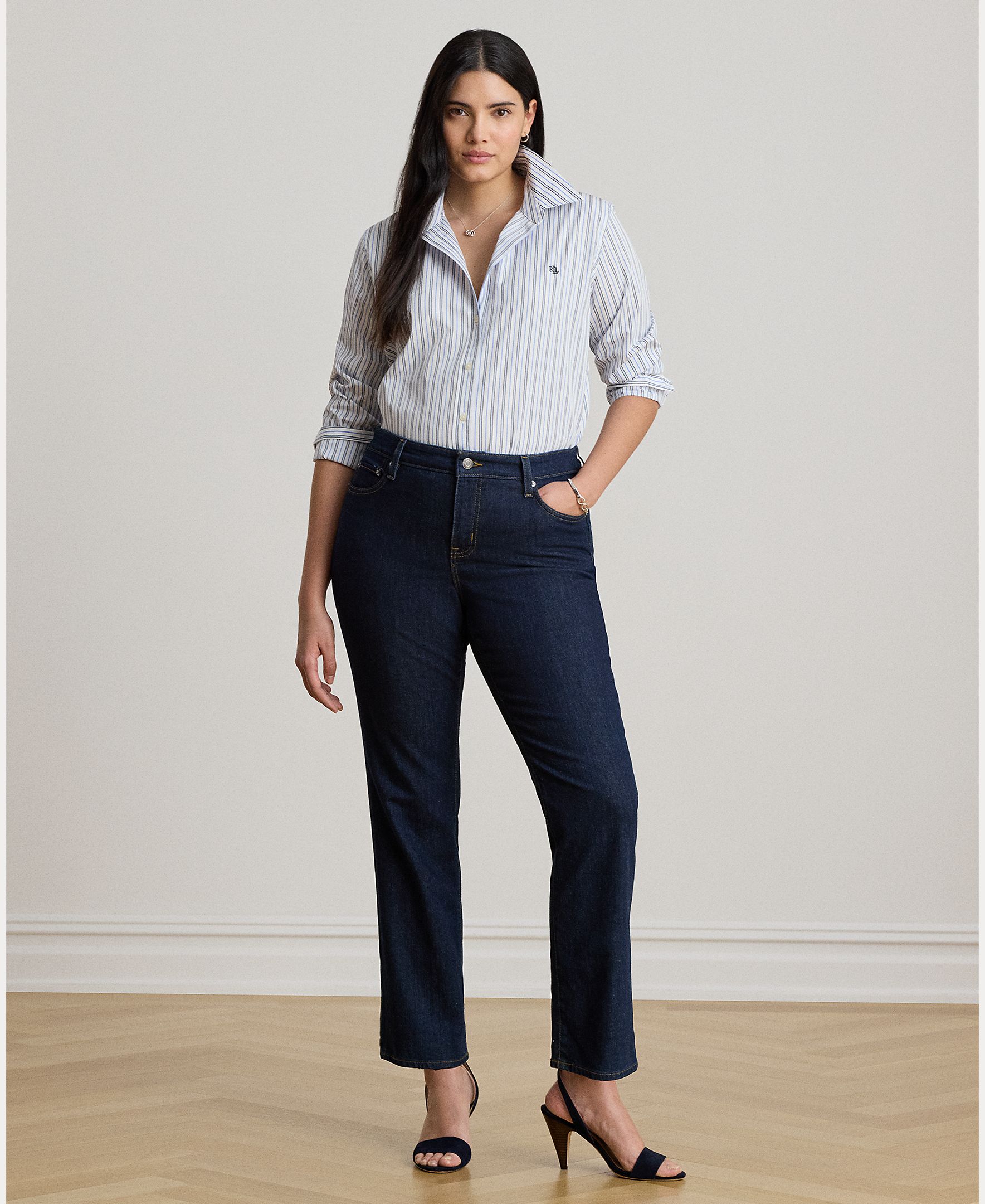 Camisa de Pano às Riscas em Algodão Azul-claro-8