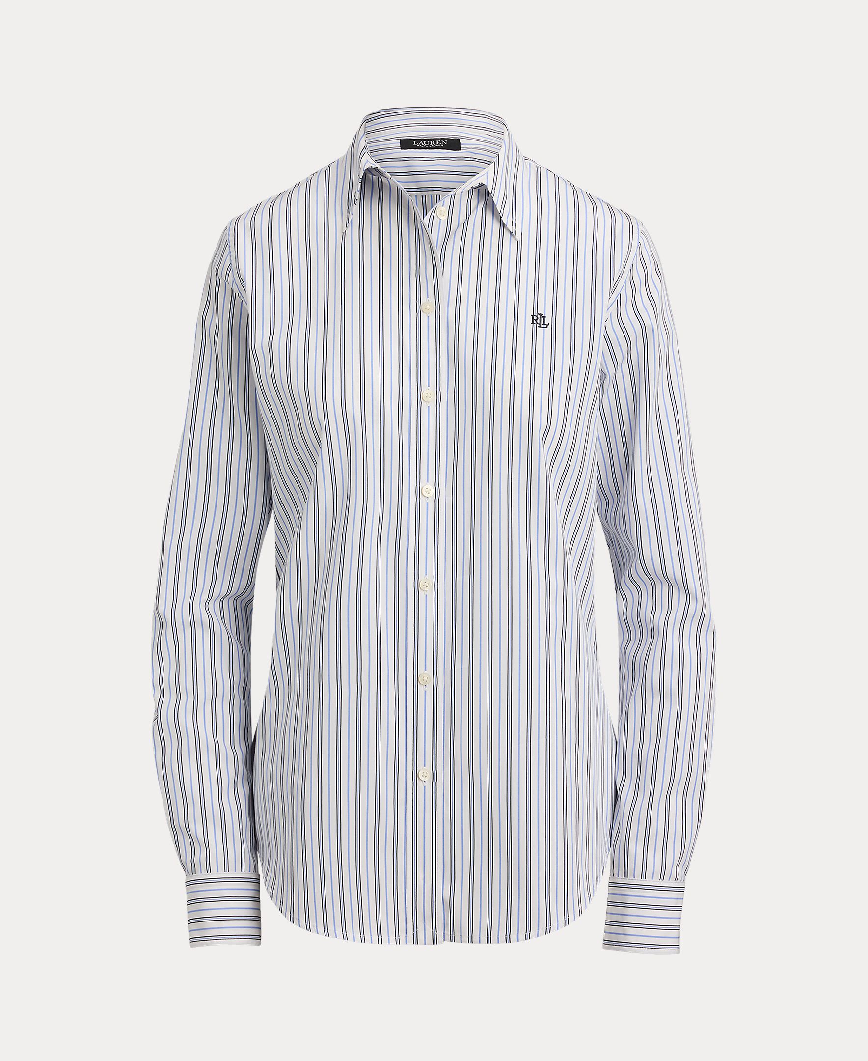 Camisa de Pano às Riscas em Algodão Azul-claro-9