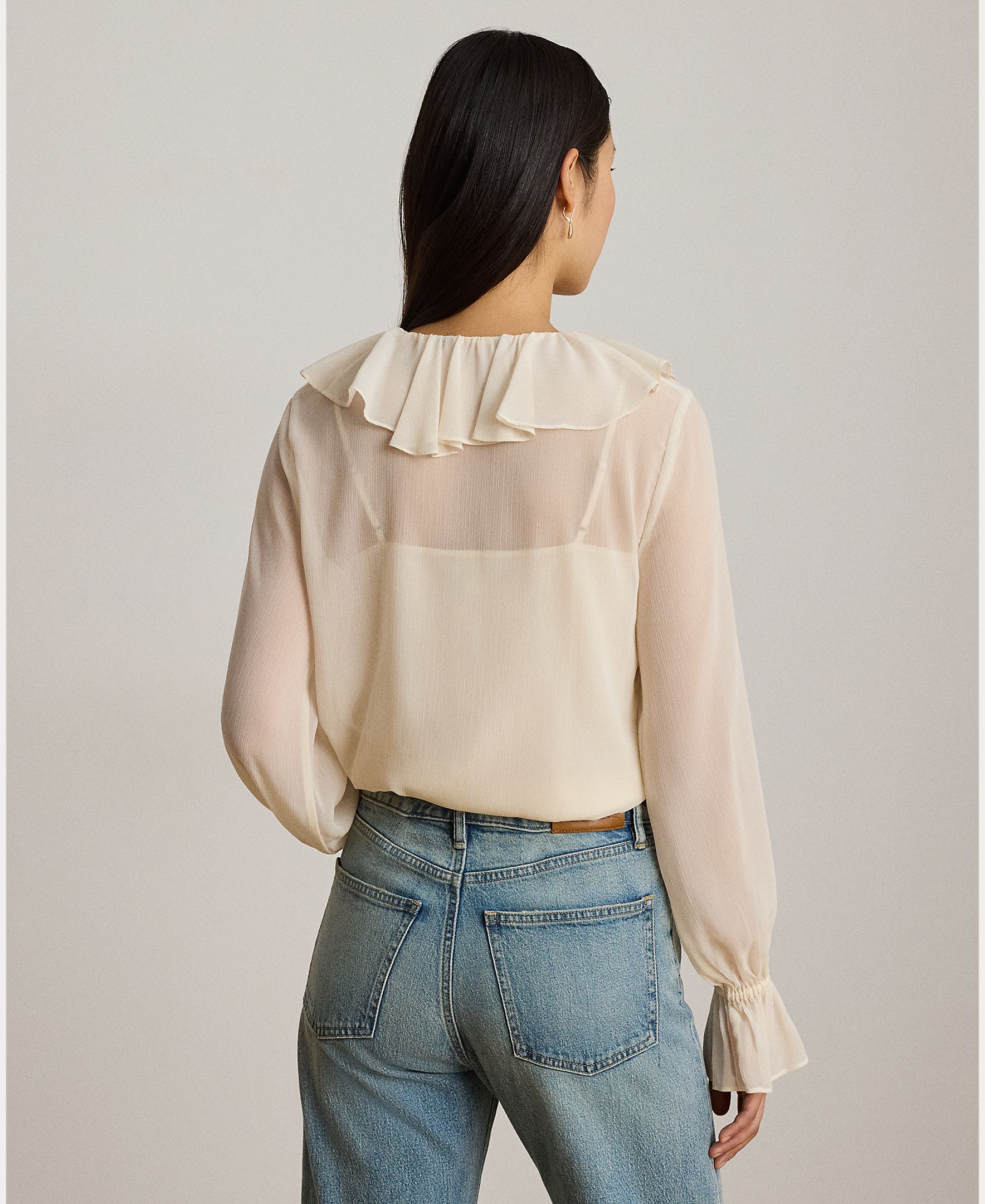 Blusa de Manga Comprida com Folhos Natural-3