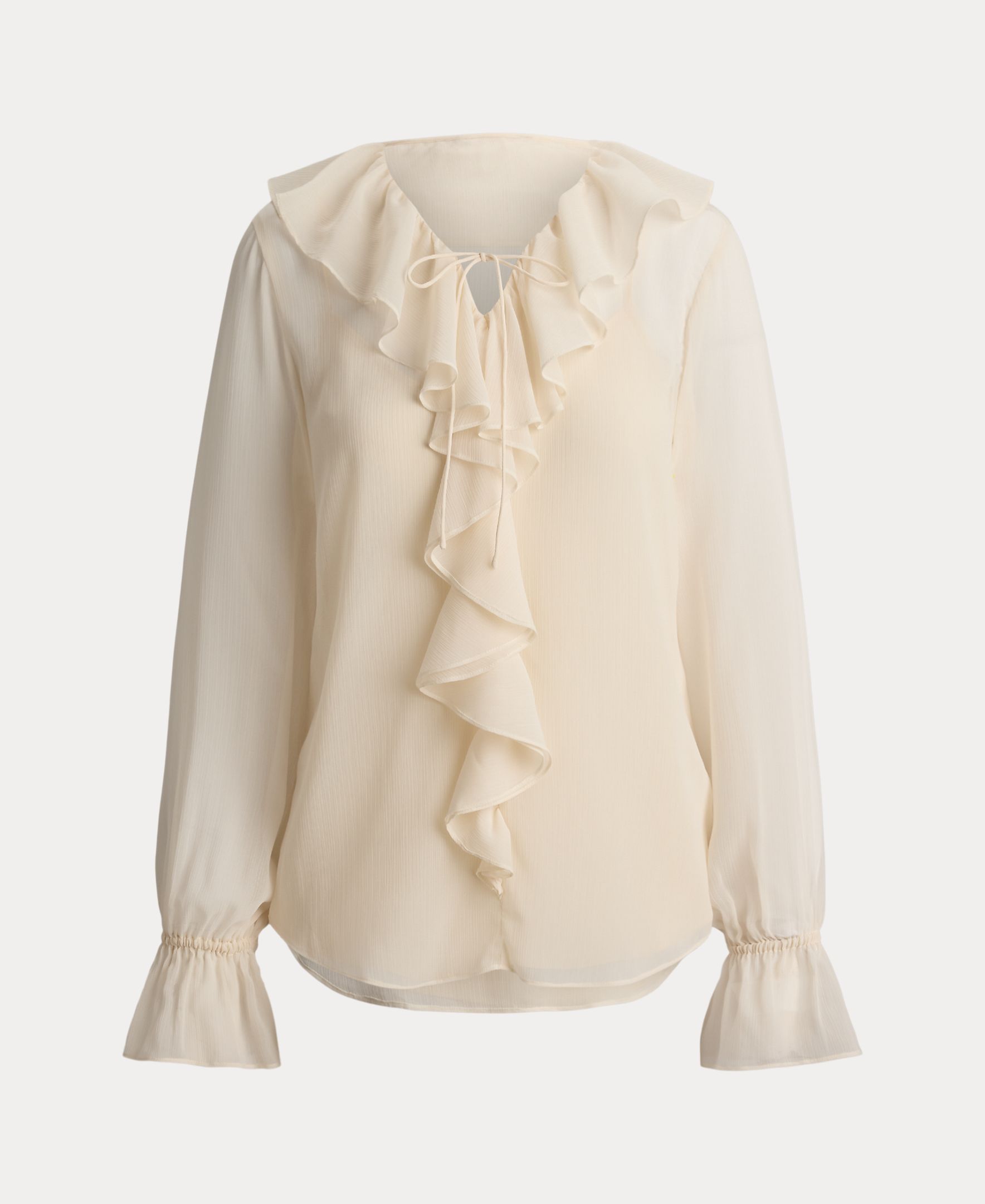 Blusa de Manga Comprida com Folhos Natural-6