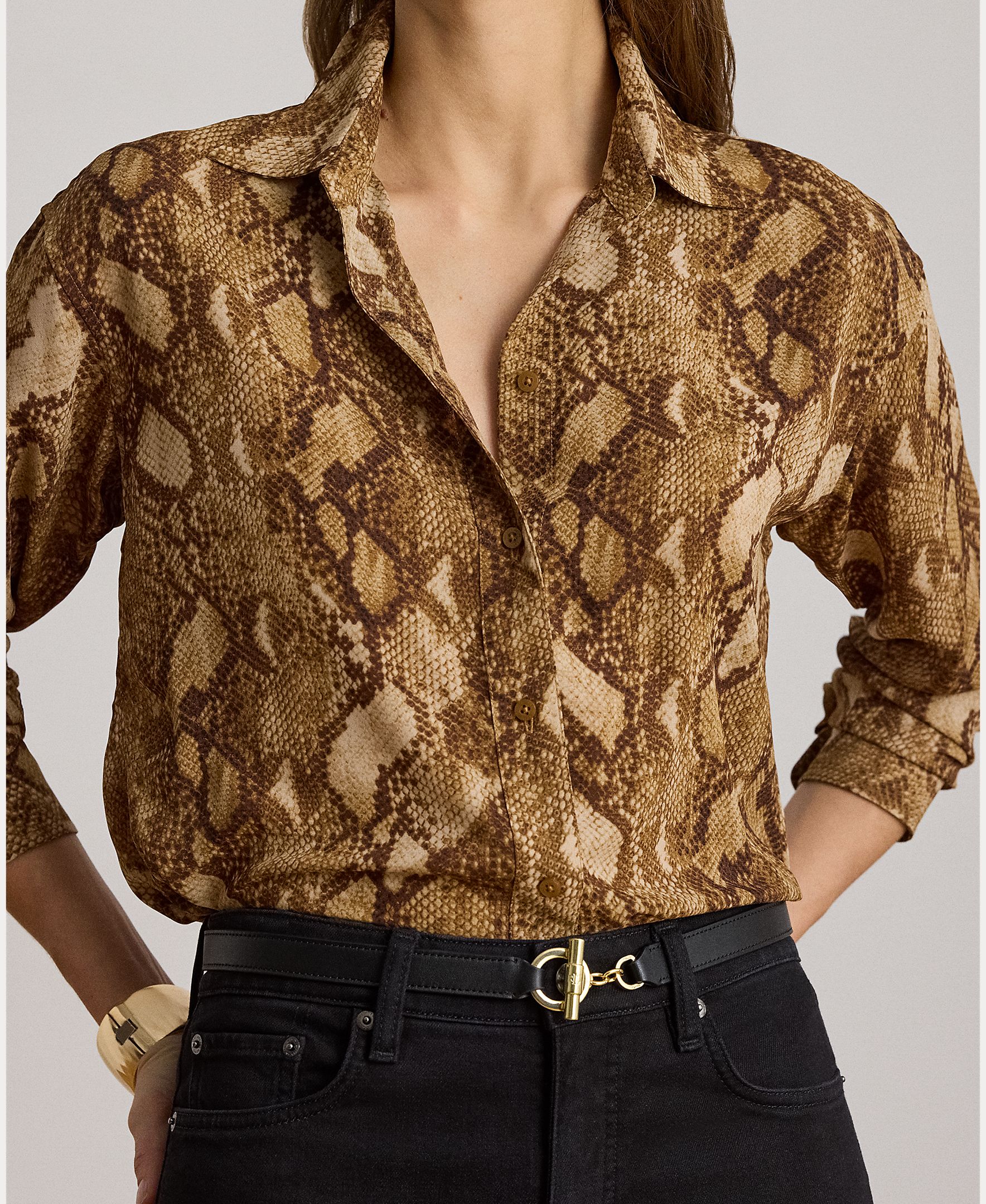 Camisa estampada com manga comprida Caramelo-4