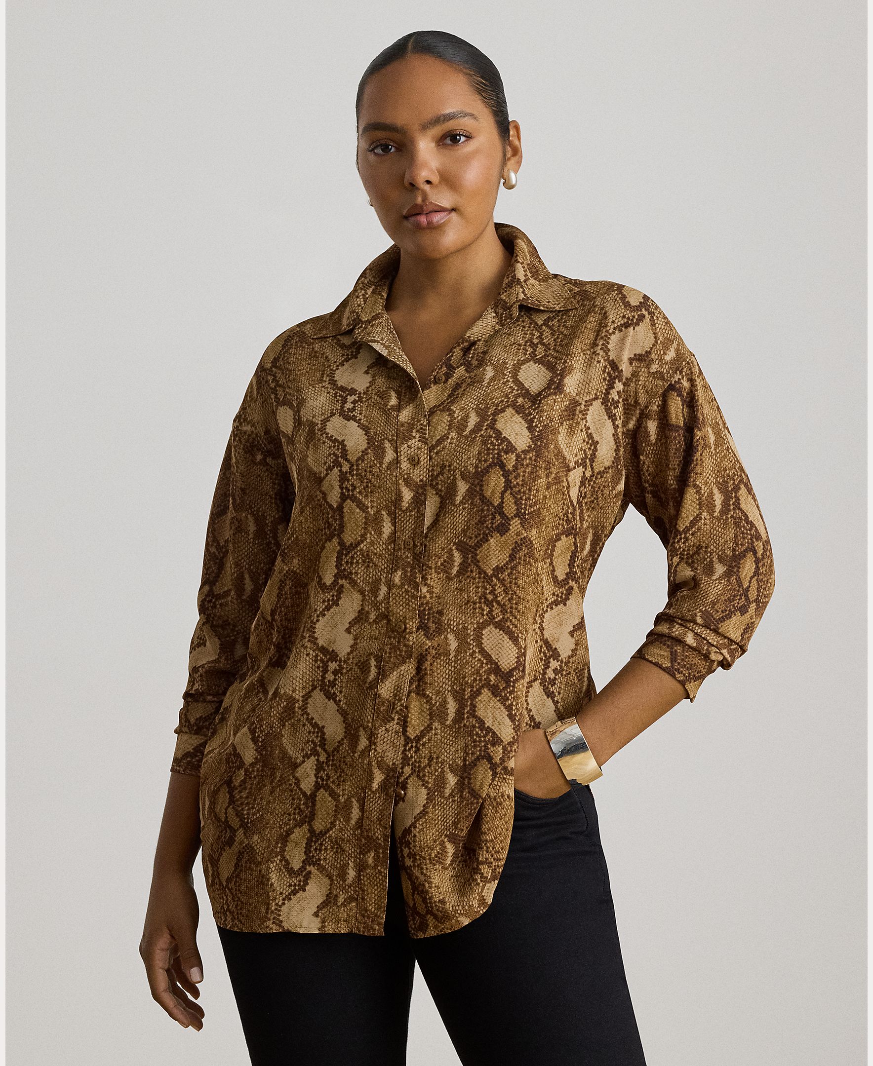 Camisa estampada com manga comprida Caramelo-6