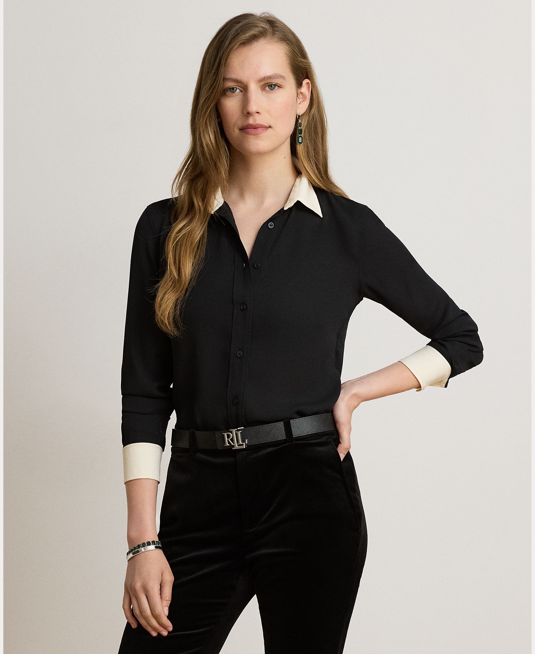 Imagem 0 de Camisa em Georgette Bicolor, Corte Classic Fit