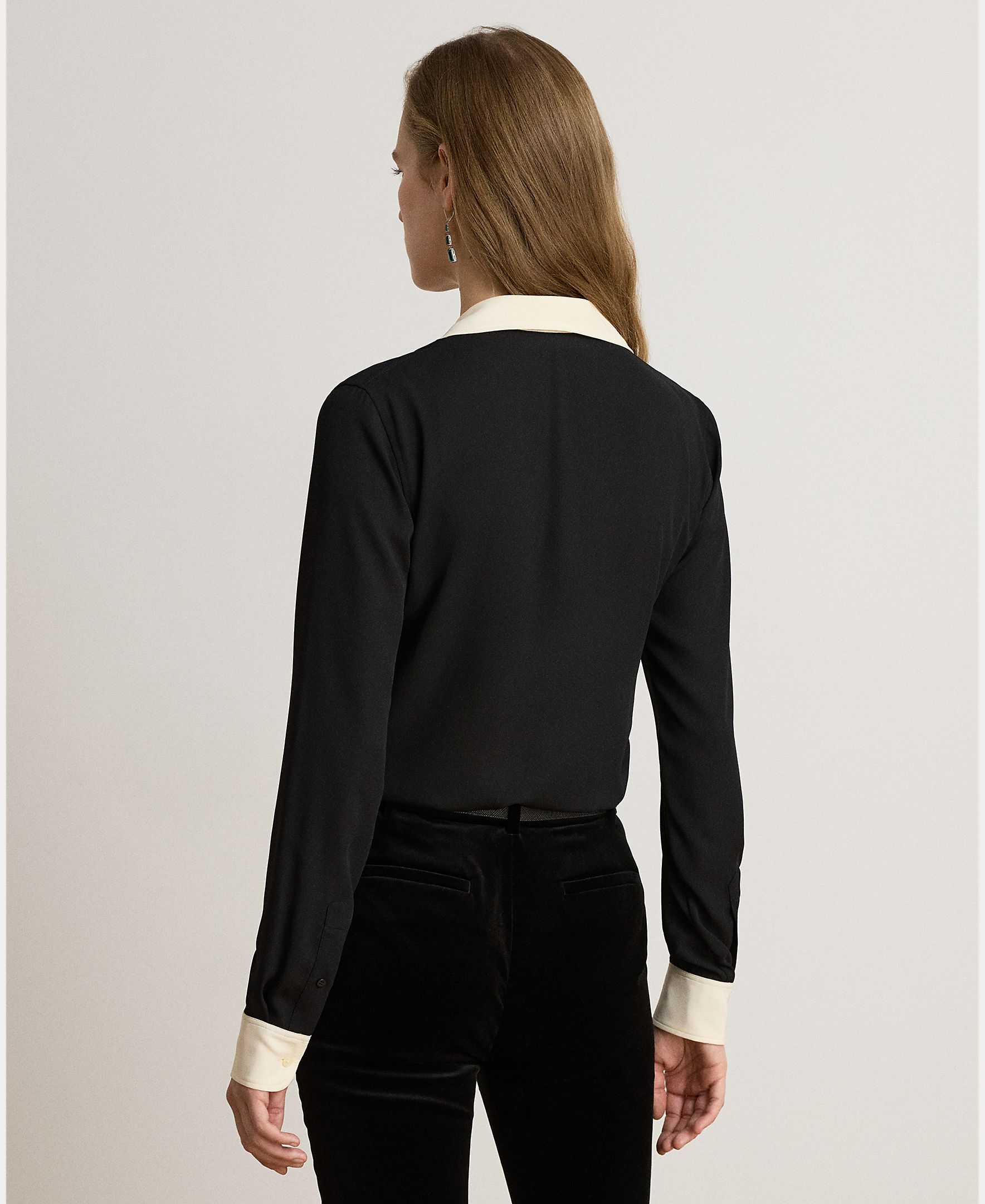 Camisa de mujer de georgette bitono Classic Fit - Lauren Ralph Lauren - Negro Negro-3