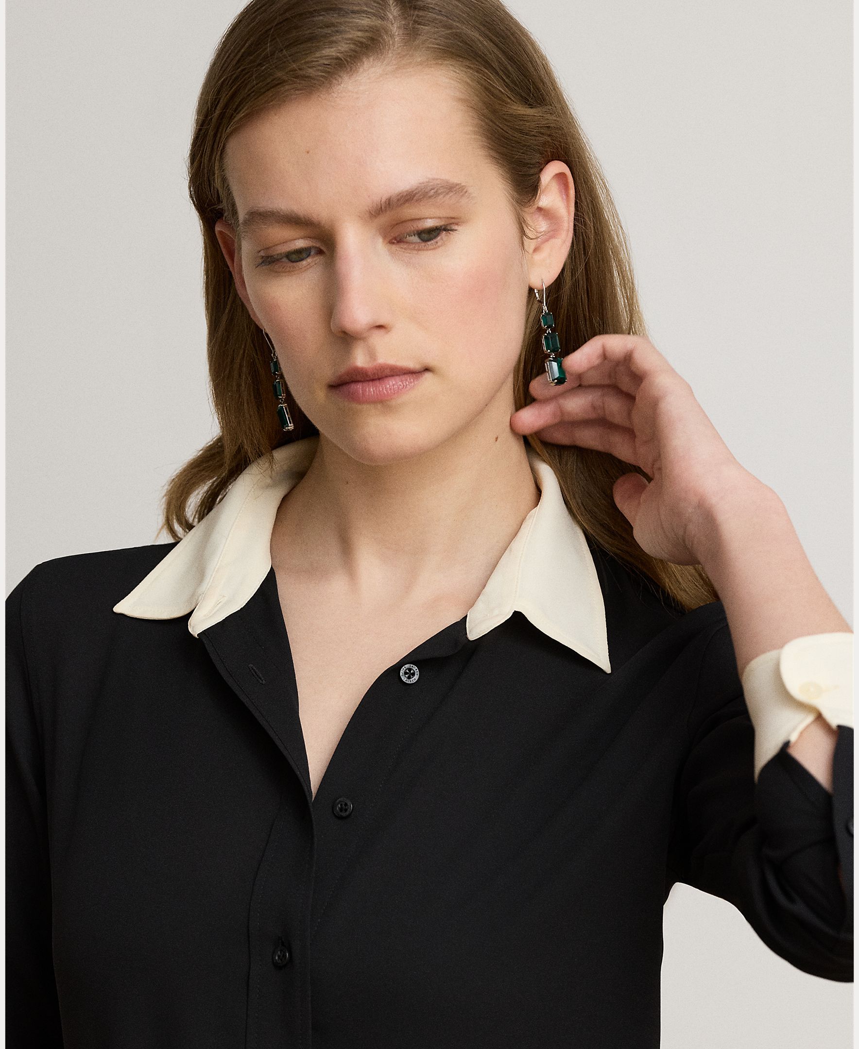 Camisa de mujer de georgette bitono Classic Fit - Lauren Ralph Lauren - Negro Negro-4