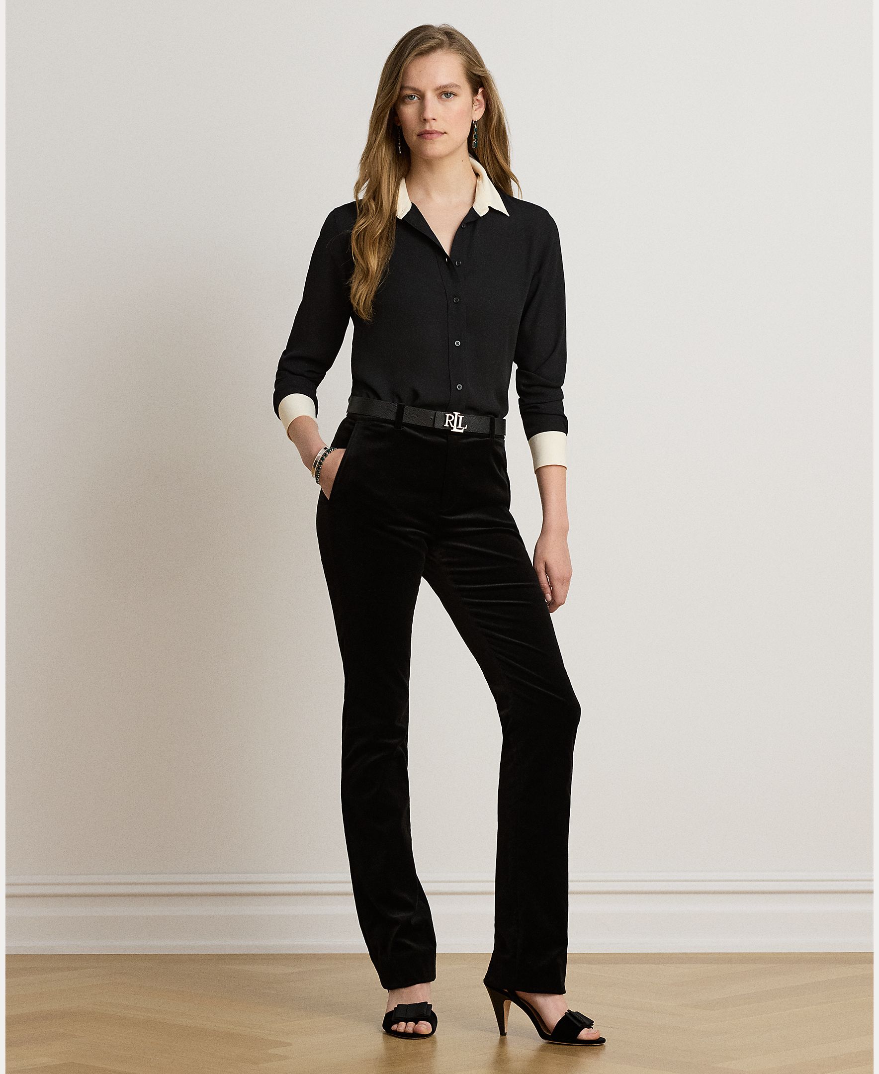 Camisa de mujer de georgette bitono Classic Fit - Lauren Ralph Lauren - Negro Negro-5