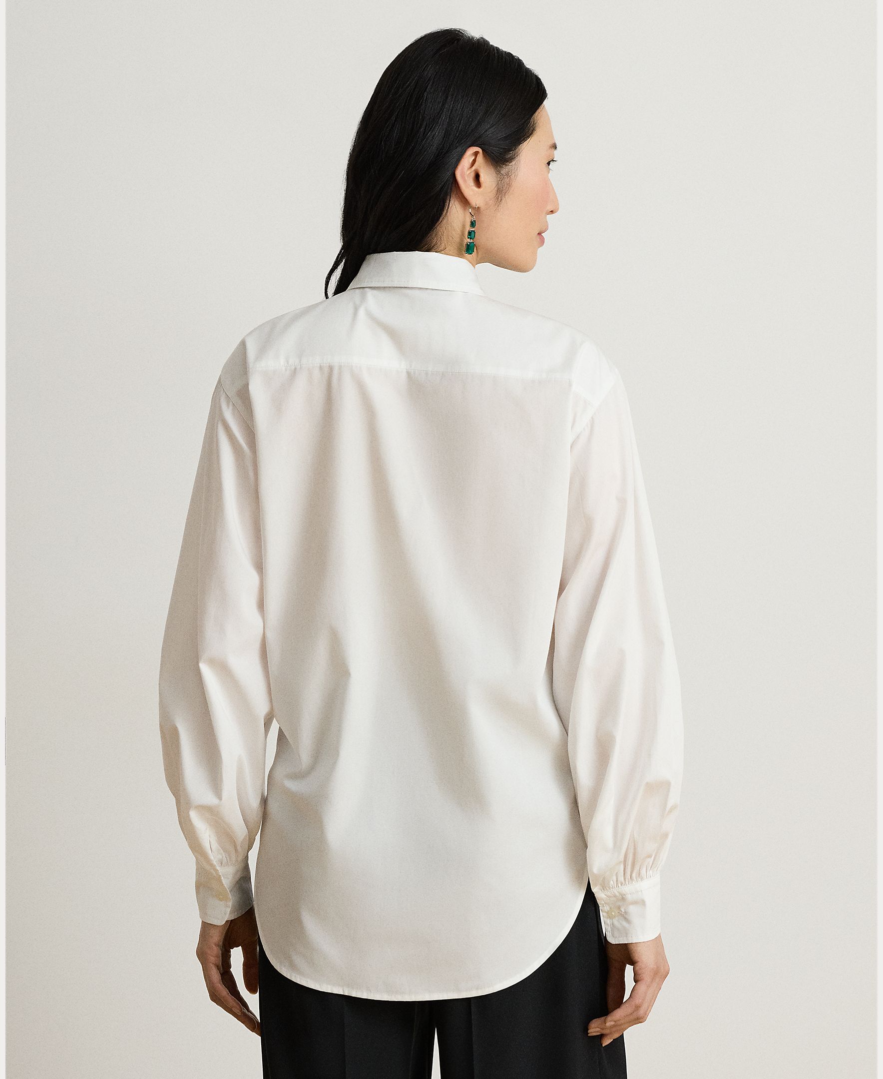 Camisa de Algodão com Laço no Colarinho Branco-3