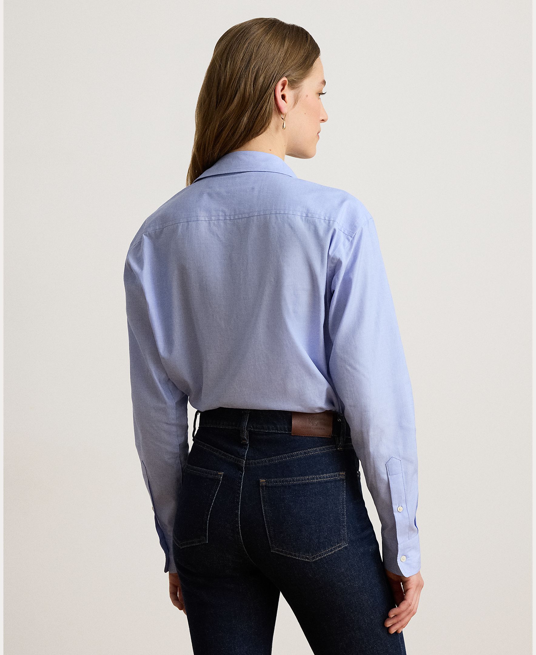 Camisa de algodão com manga comprida Azul-3