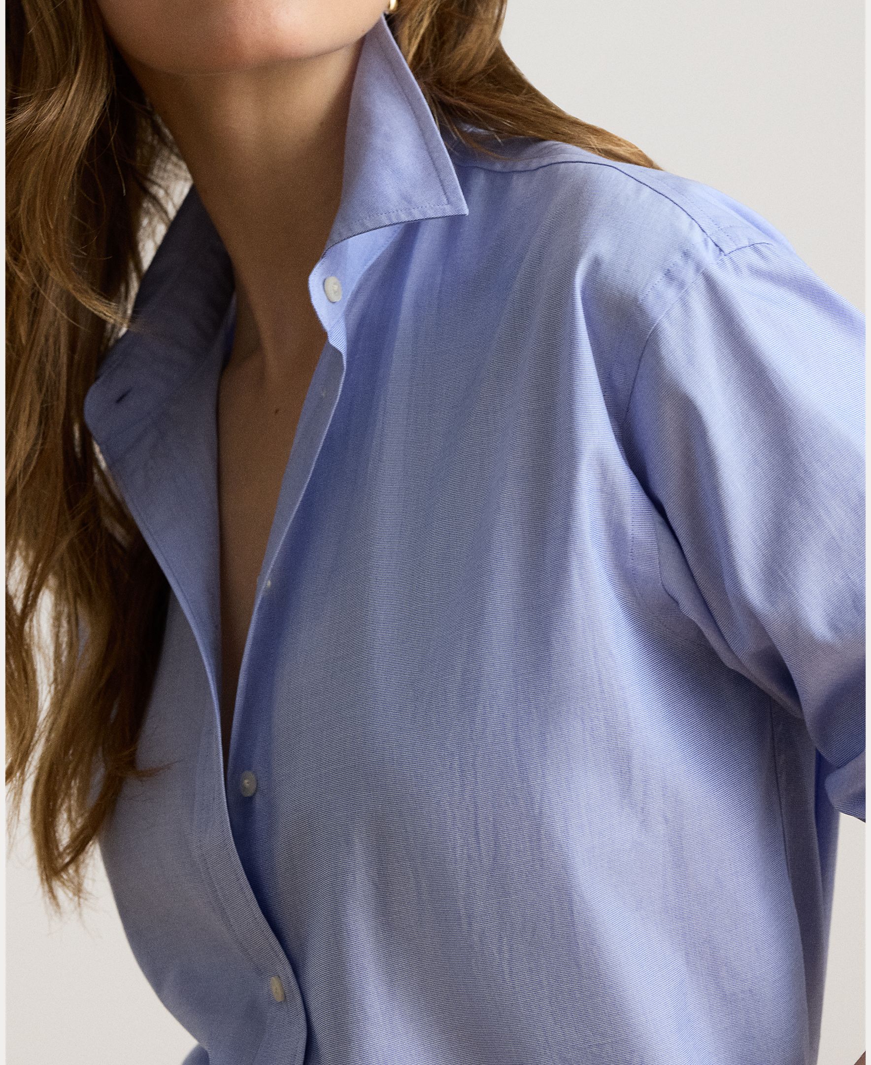 Camisa de algodão com manga comprida Azul-4