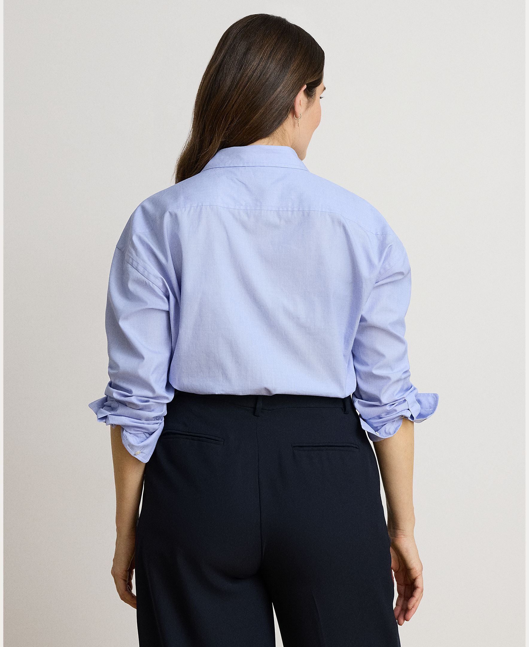 Camisa de algodão com manga comprida Azul-7