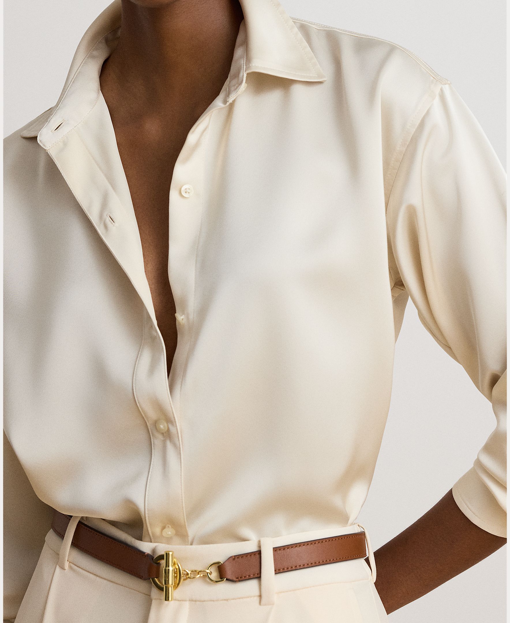 Blusa de mulher acetinada Creme-4