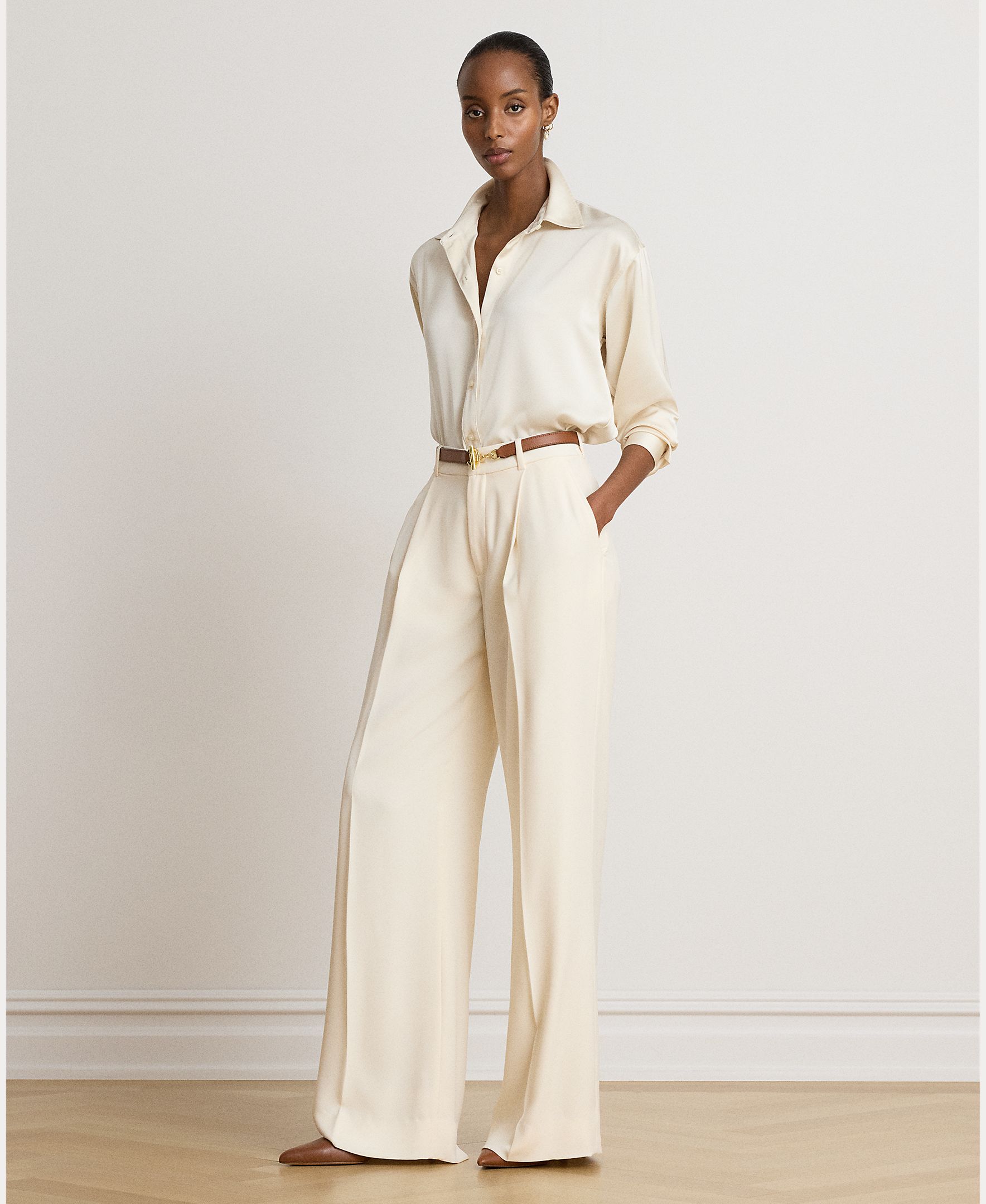 Blusa de mulher acetinada Creme-5