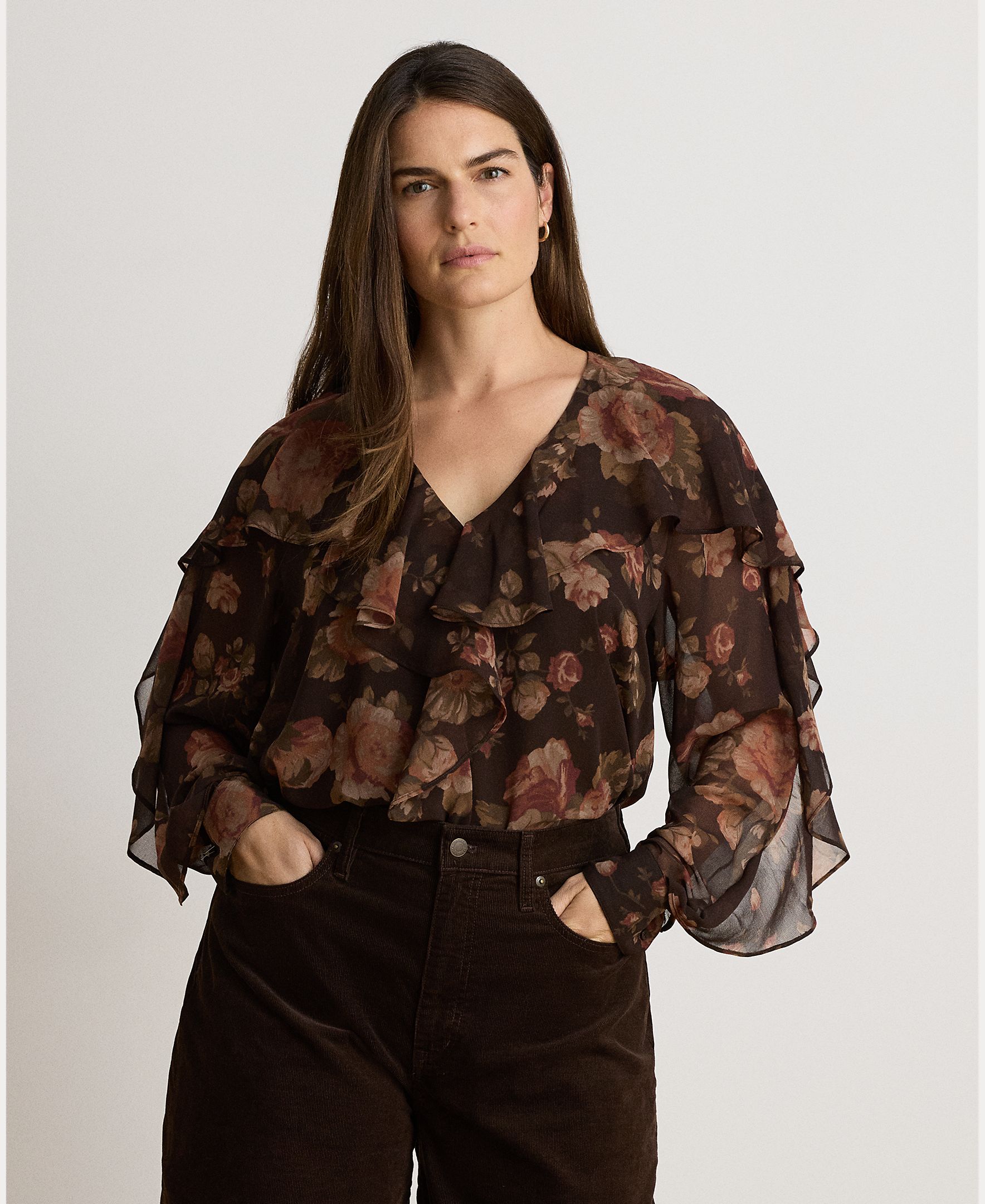 Blusa de mujer vaporosa con flores disponible en tallas grandes - Lauren Ralph Lauren - Marrón Marrón-6