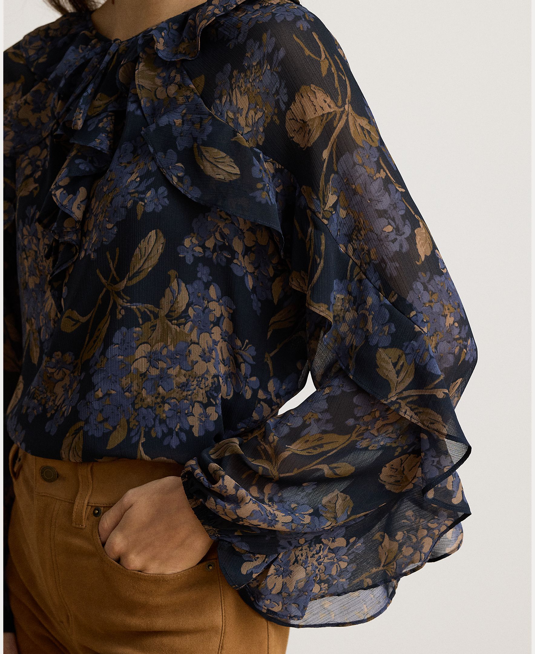Blusa de Georgette Estampada, Disponível em Tamanhos Grandes Azul-marinho-4