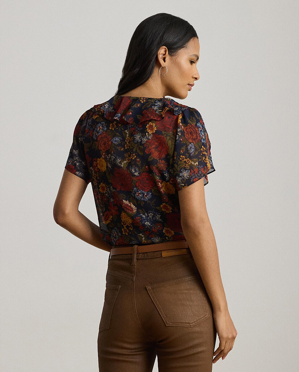 Blusa de Georgette Estampada com Folhos Multicolor-3