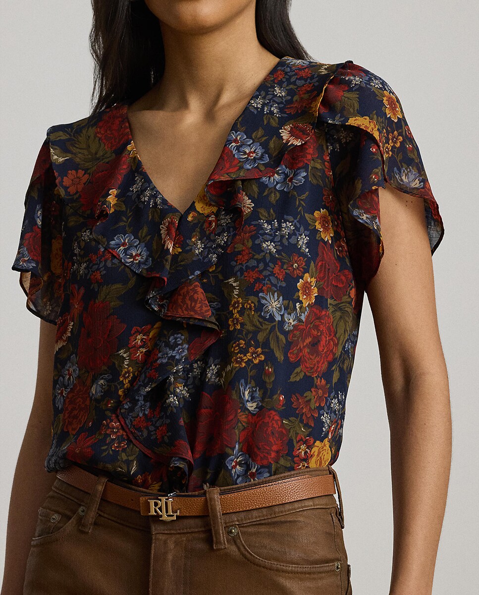 Blusa de Georgette Estampada com Folhos Multicolor-4
