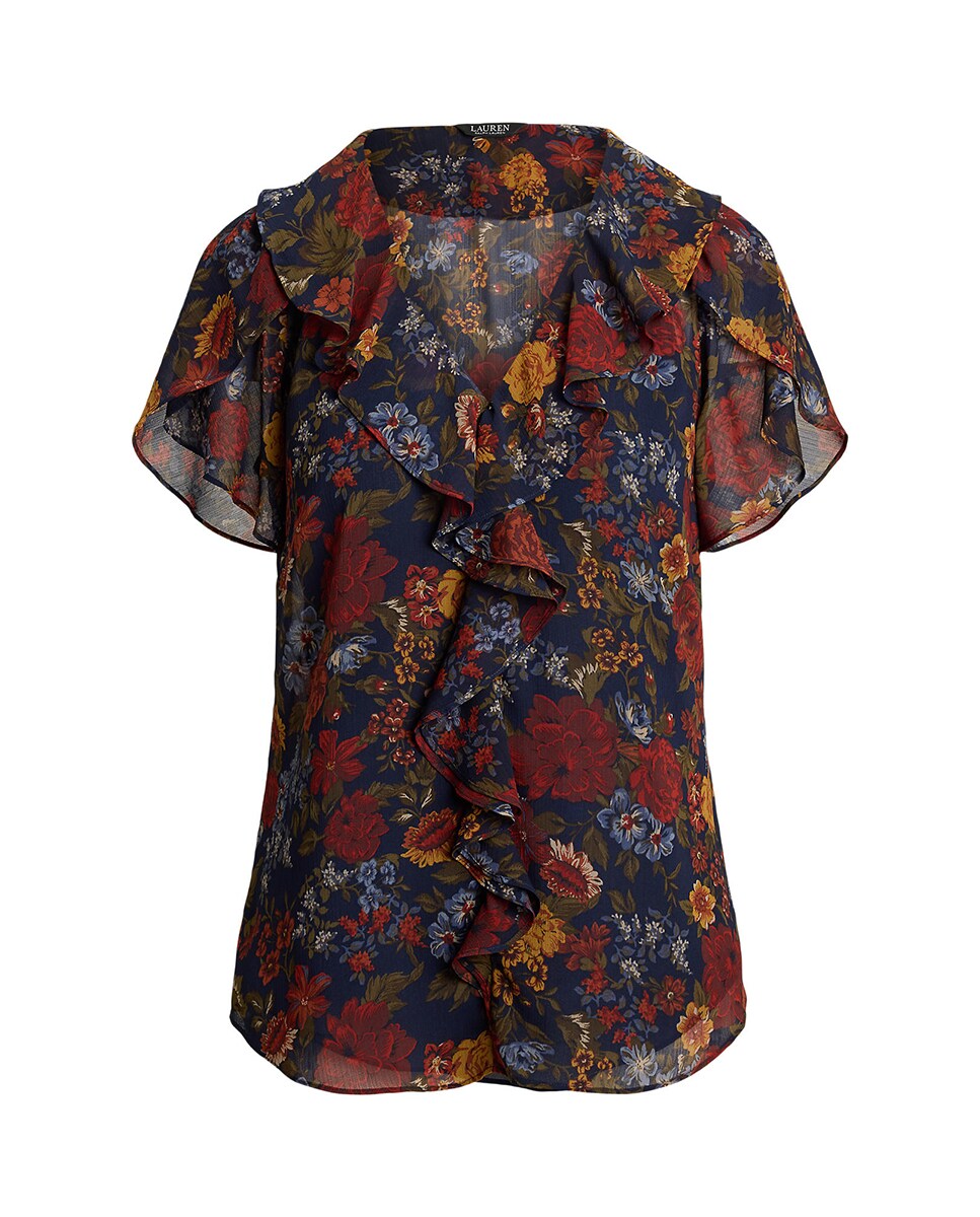 Blusa de Georgette Estampada com Folhos Multicolor-5