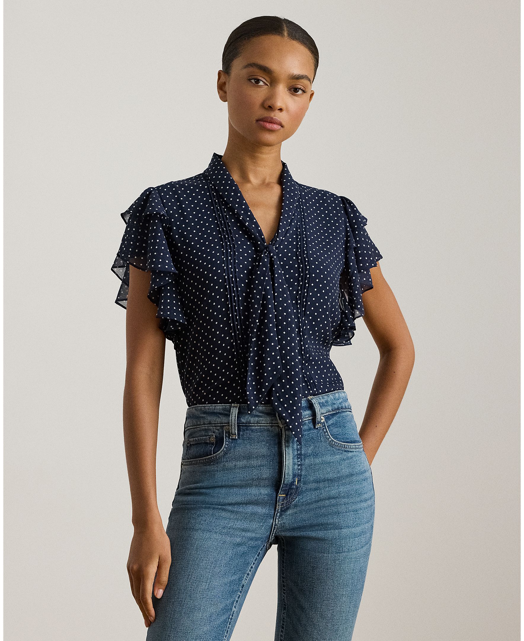 Blusa Vaporosa com Mangas com Folho Azul-marinho-1